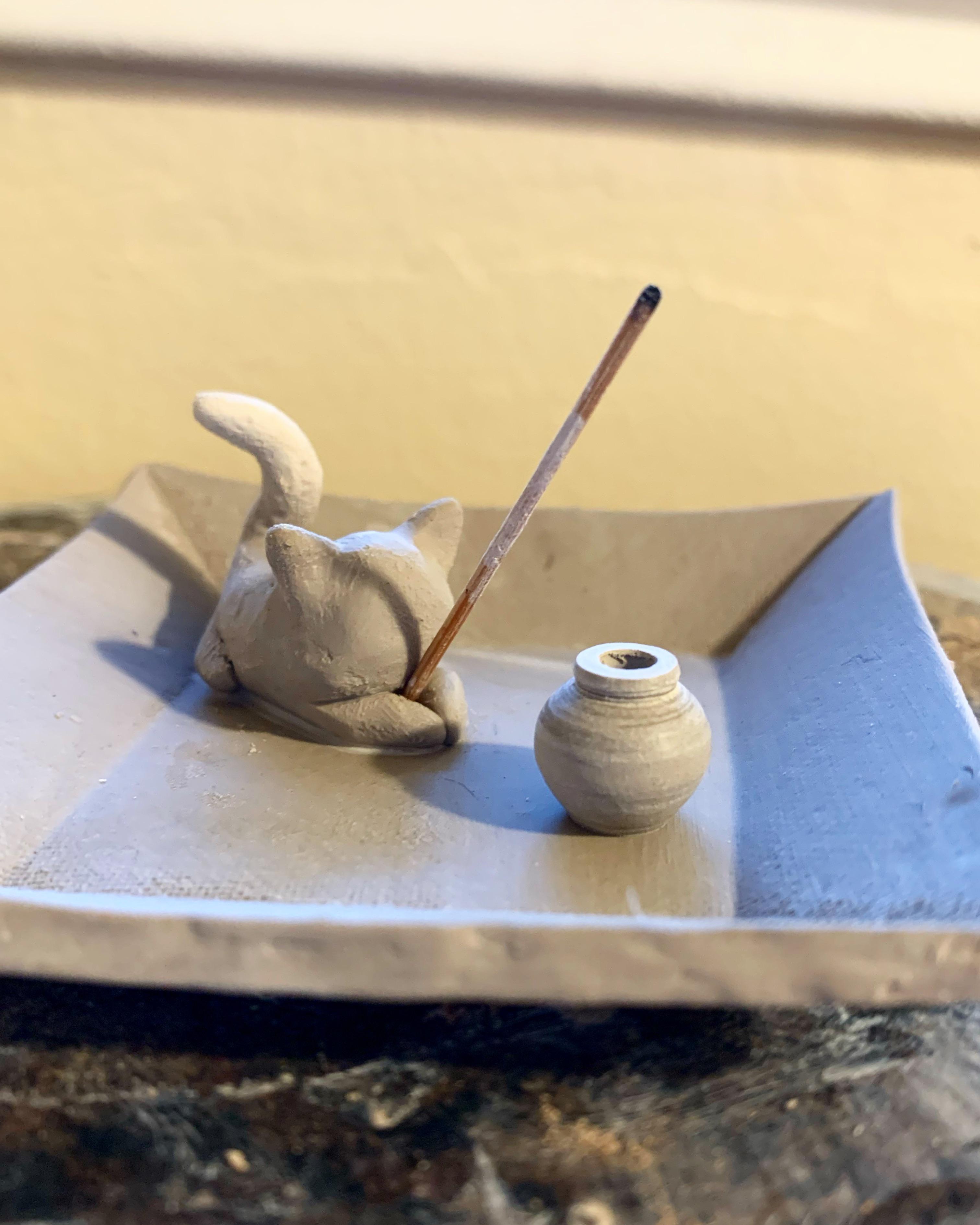 Little cat incense holder WIP r/Pottery