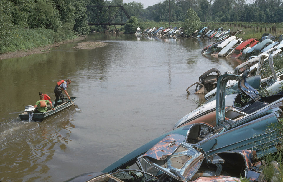 Junked cars left to drain into the Cuyahoga River near Jaite, Ohio
