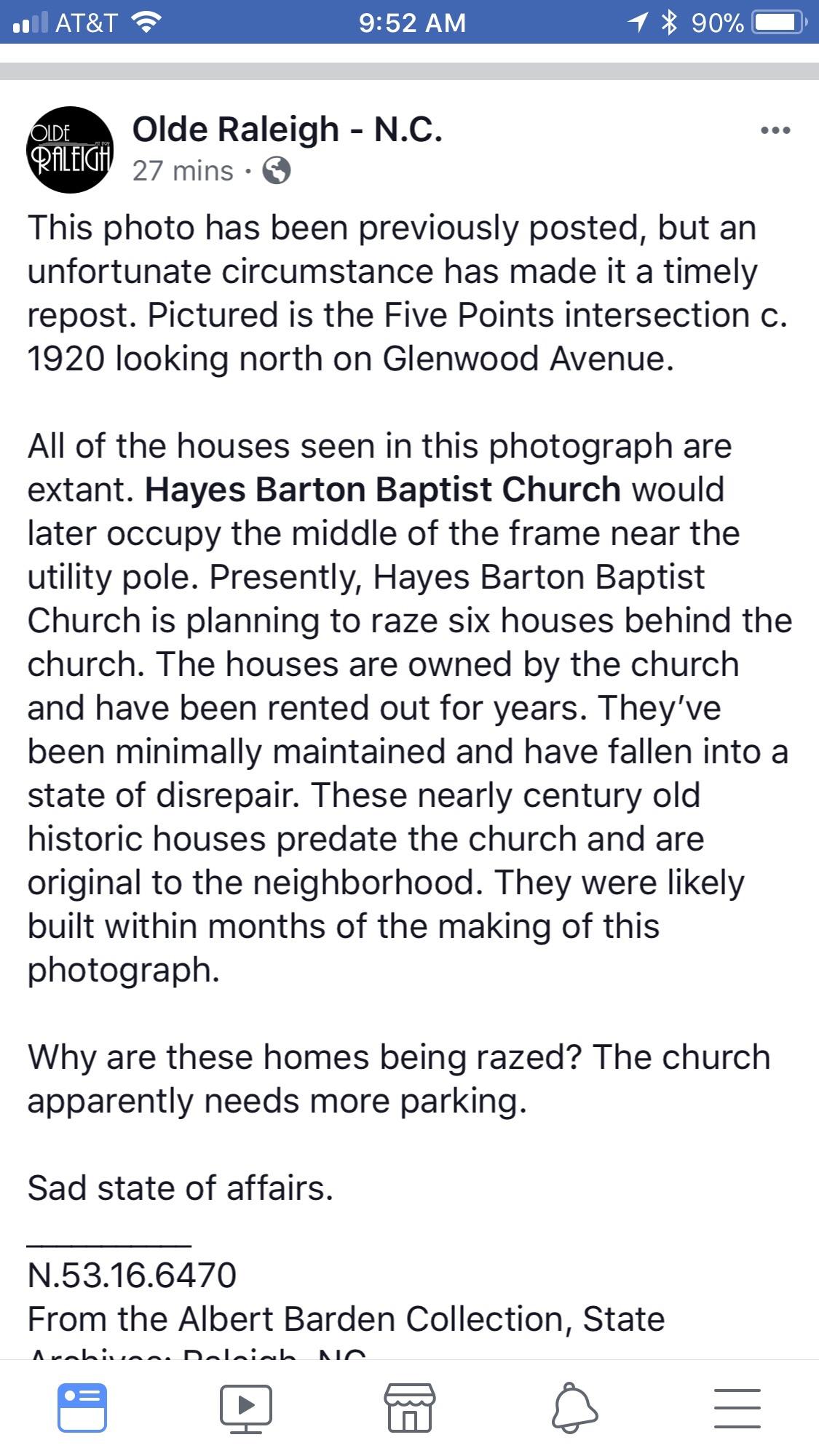 Hayes Barton Baptist Church to raze houses on White Oak r/raleigh