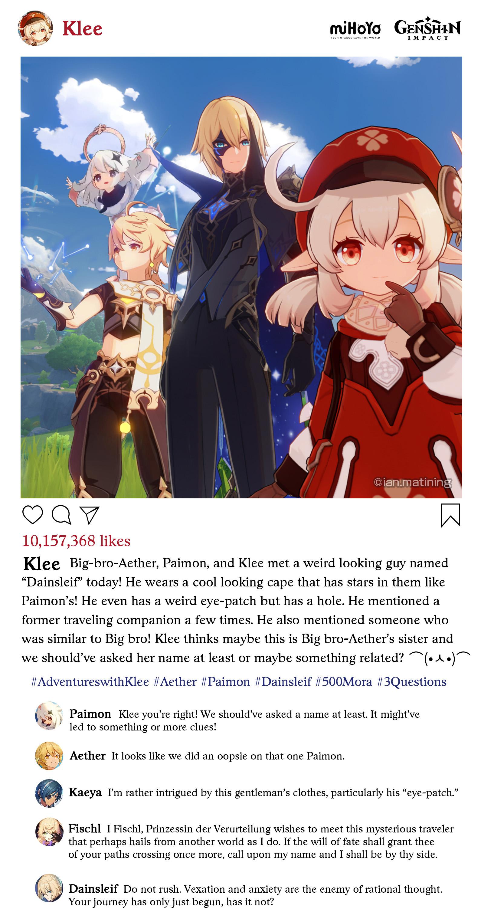 Adventures with Klee part 10 "Dainsleif" Klee, Aether, and Paimon got to meet Dainsleif. Klee