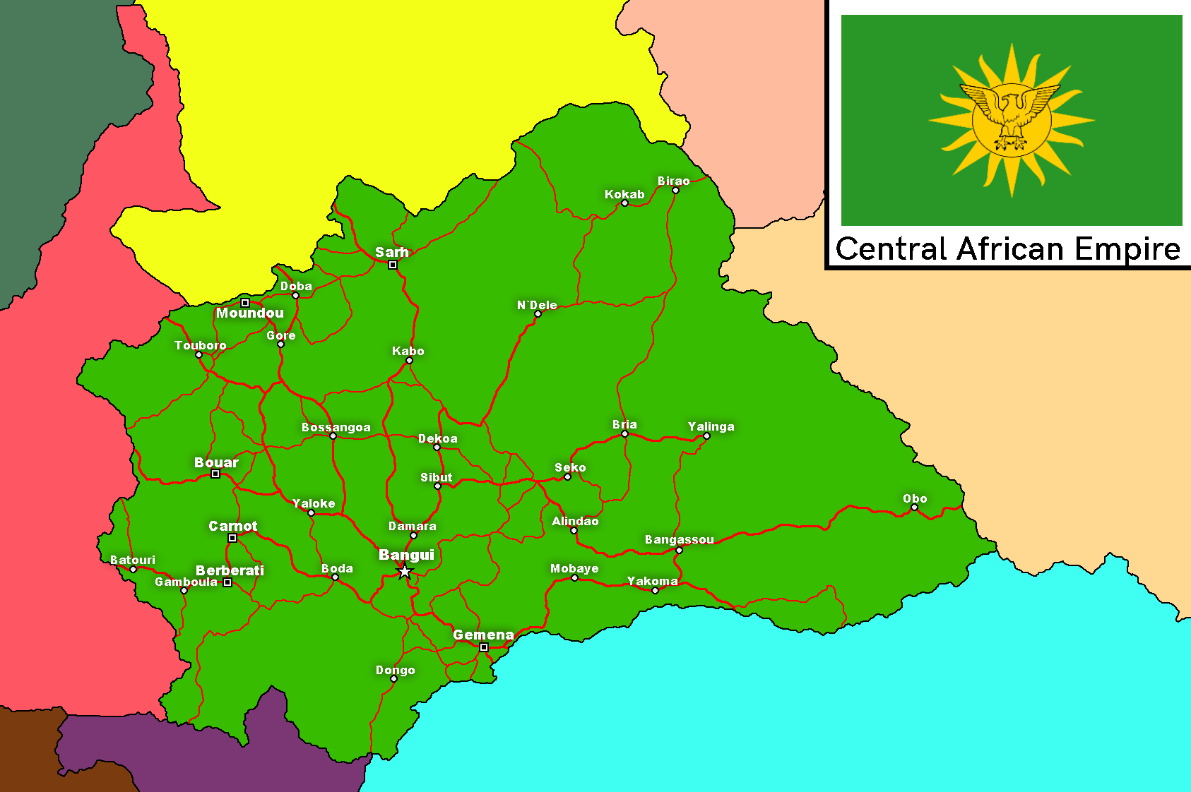 Map of the Central African Empire at its height in the year 2036