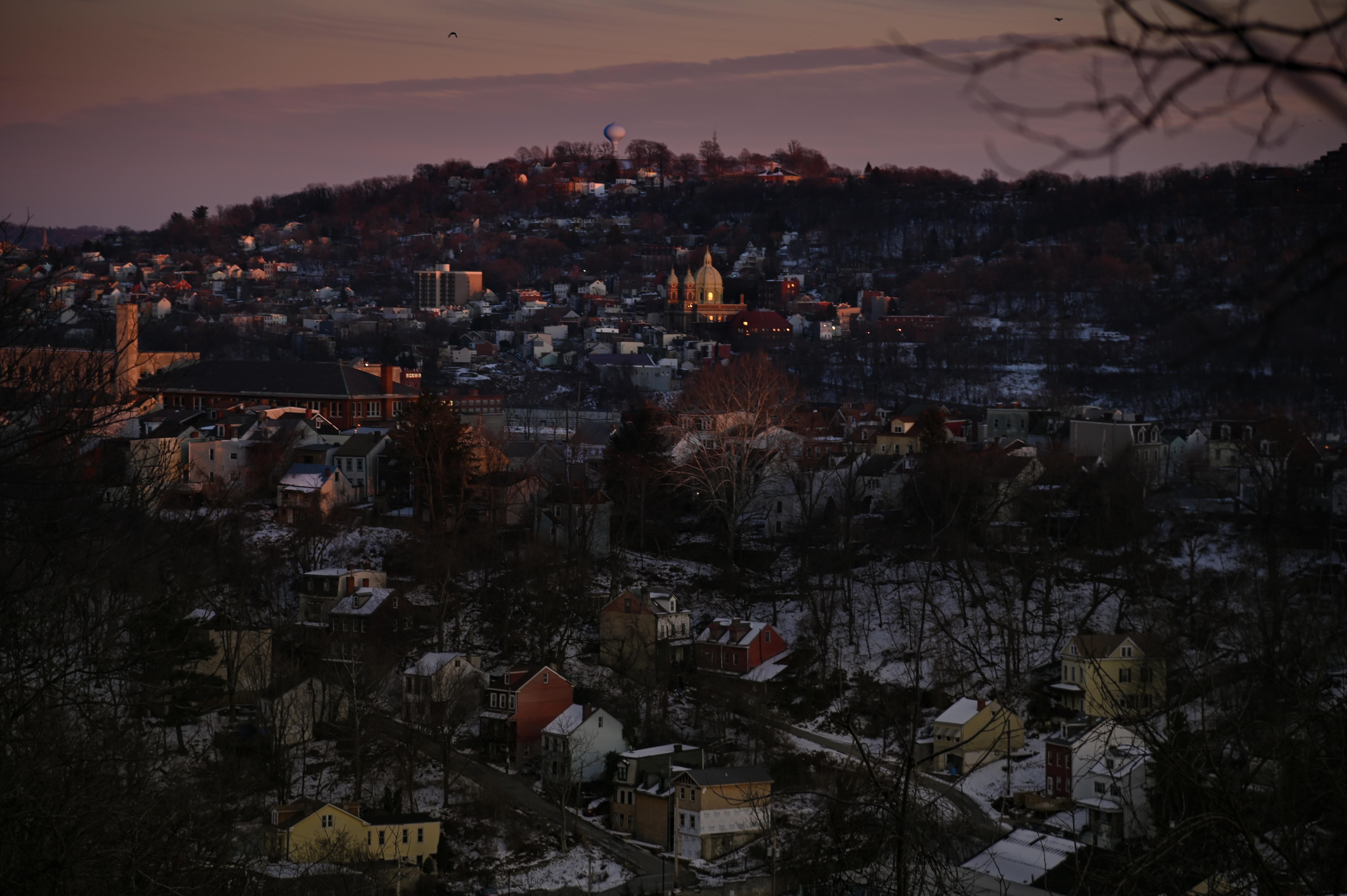 Spring Hill, Troy Hill, Polish Hill, and the Upper Hill at sunset