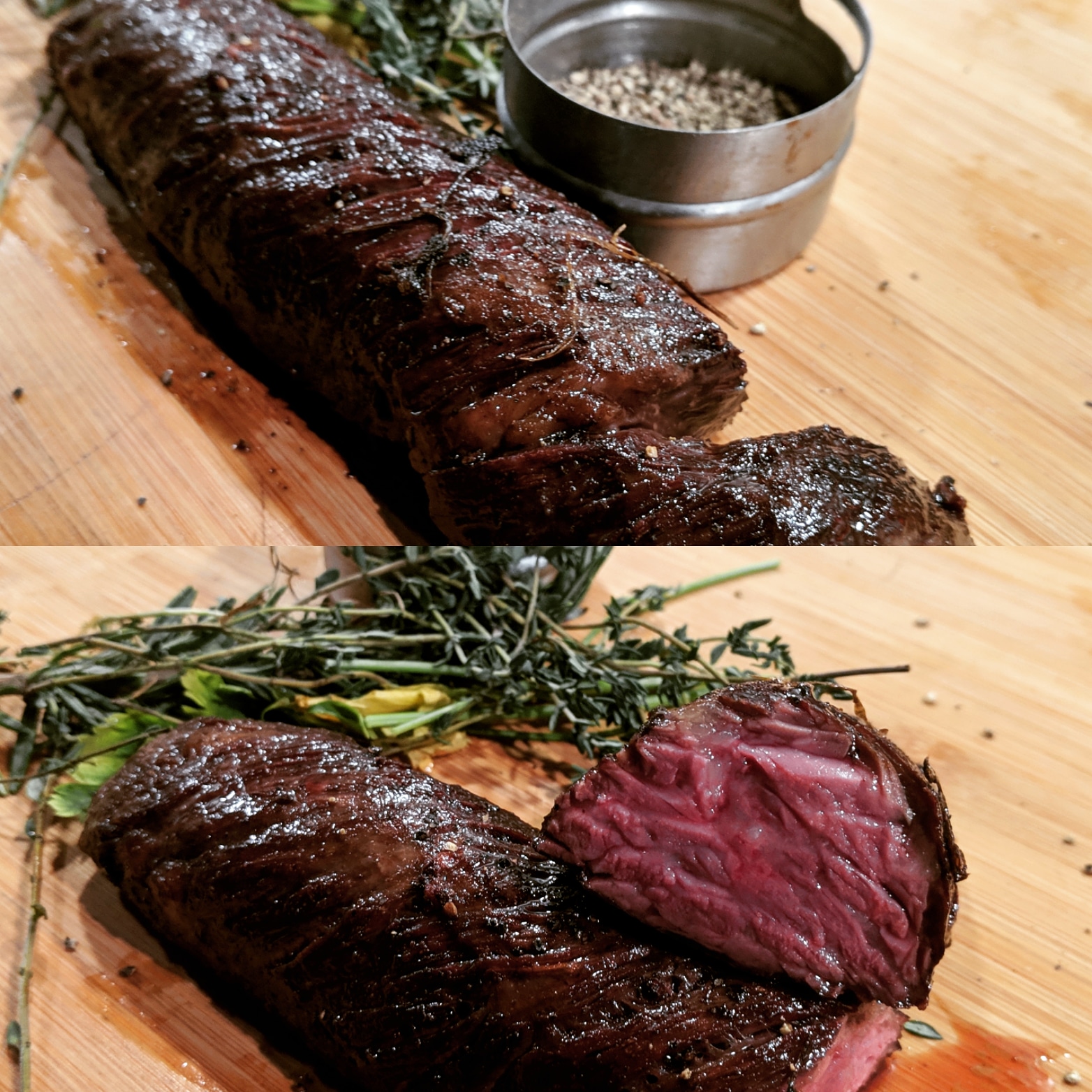 Hanger Steak Sous Vide 130 for 2 hour. Pan seared w Butter and Fennel