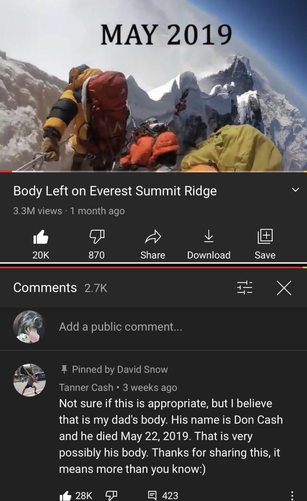 This body left on Mount Everest was identified by his son through a