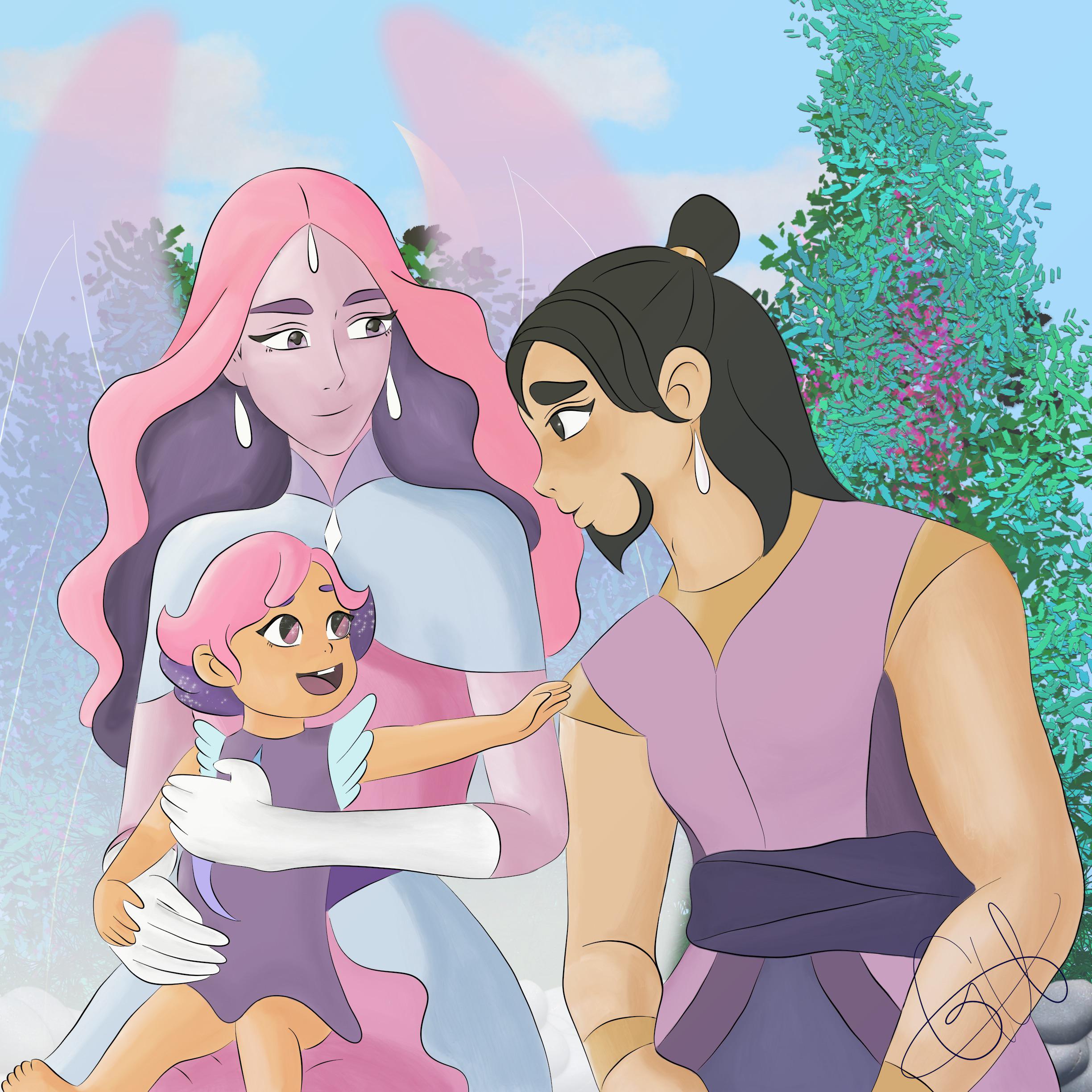 My Artrage painting of Queen Angella, King Micah, and their toddler