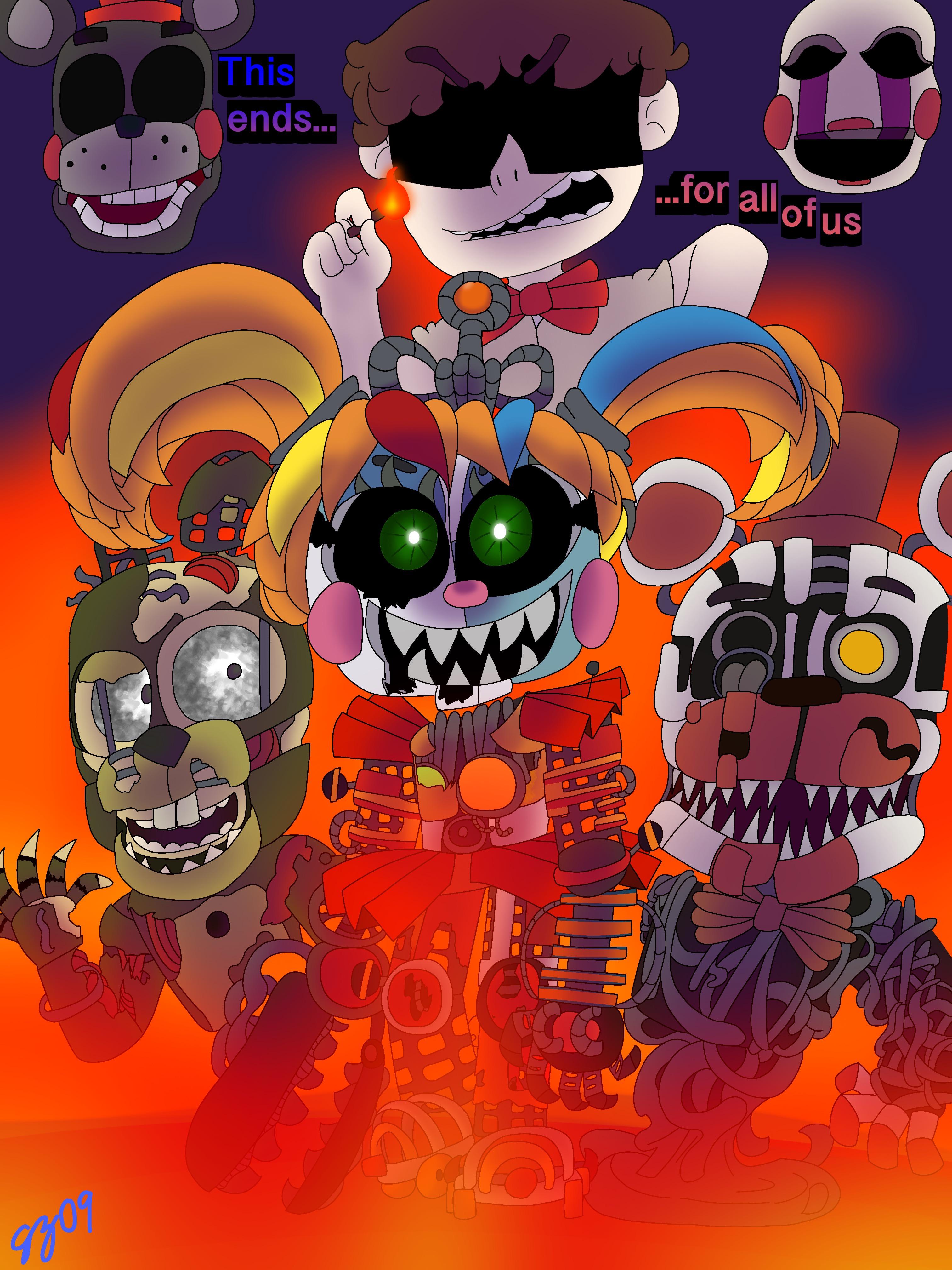 The Fnaf 6 fire, sketched on pencil and paper taking 3 and a half hours