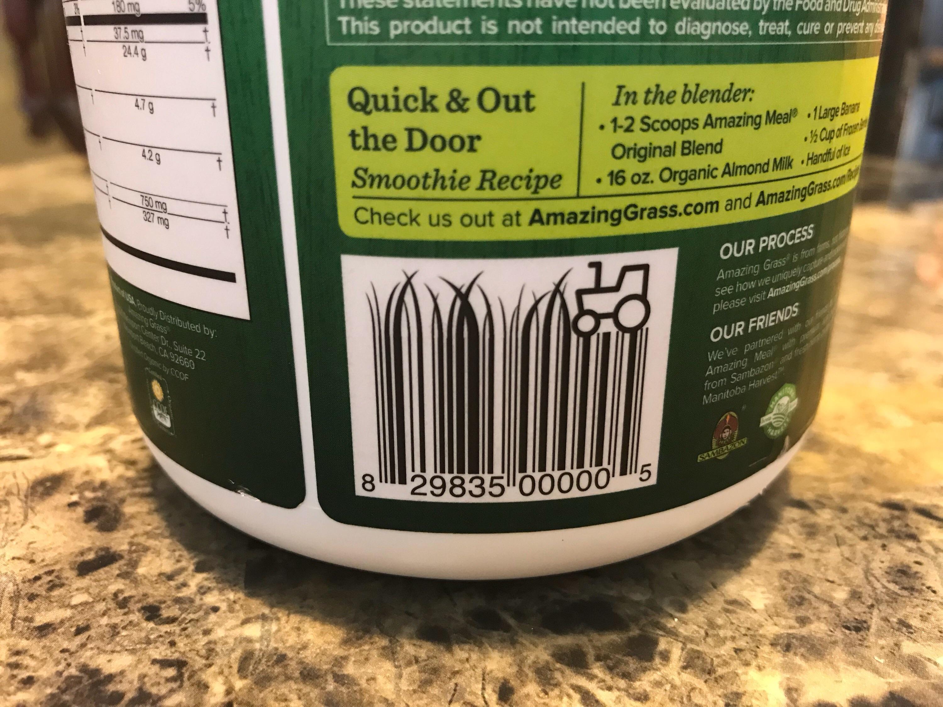 [OC] [1080x810] This barcode on an Amazing Grass container. r/DesignPorn