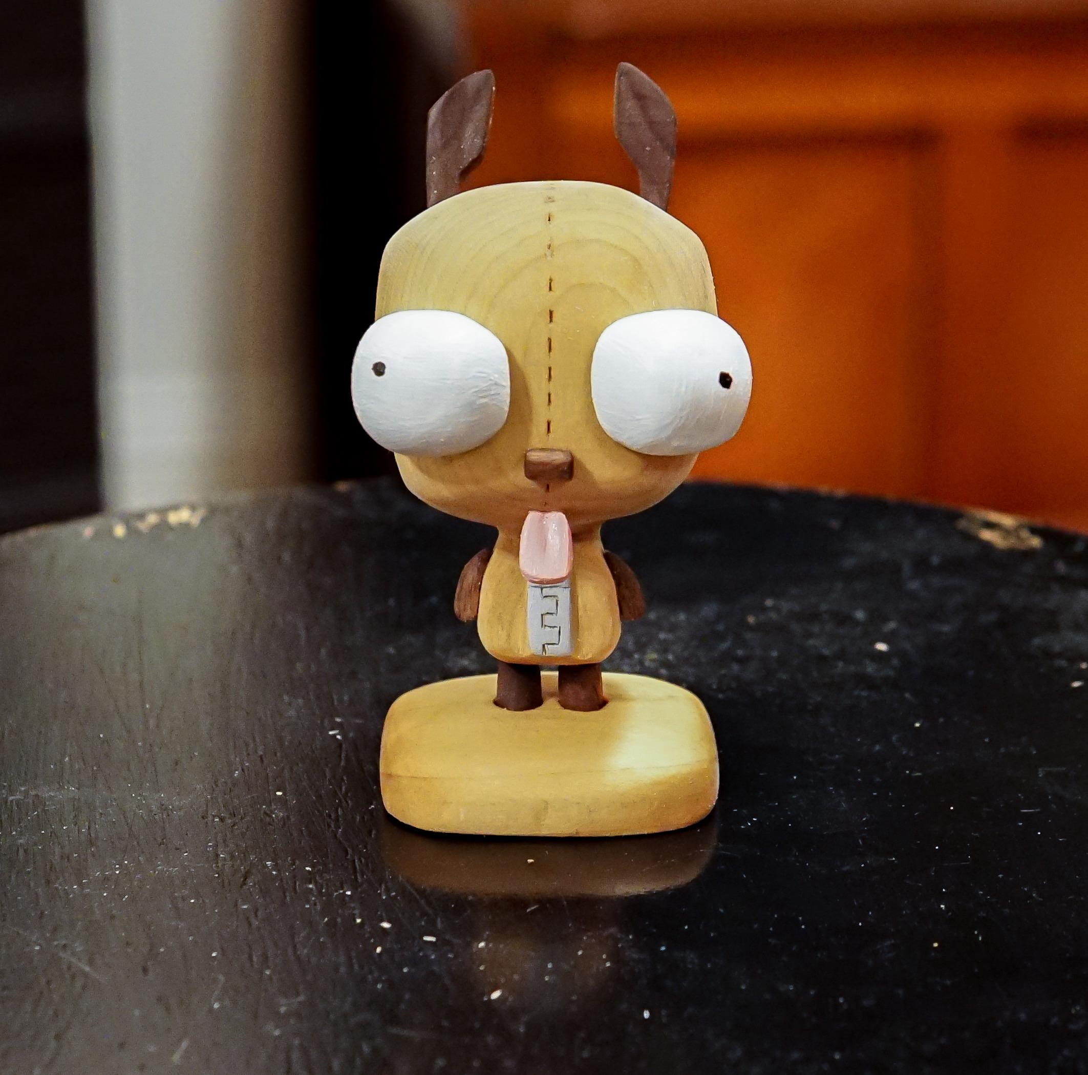 Hand carved GIR from Invader Zim out of Basswood & Walnut r/Woodcarving