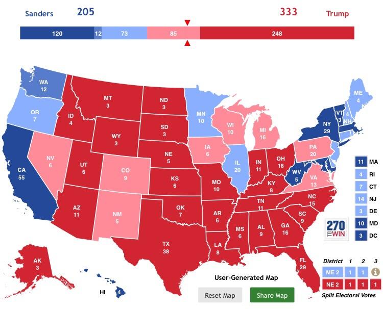 America Map Bernie Sanders If it was Bernie vs Trump, I think this is what the map would look like