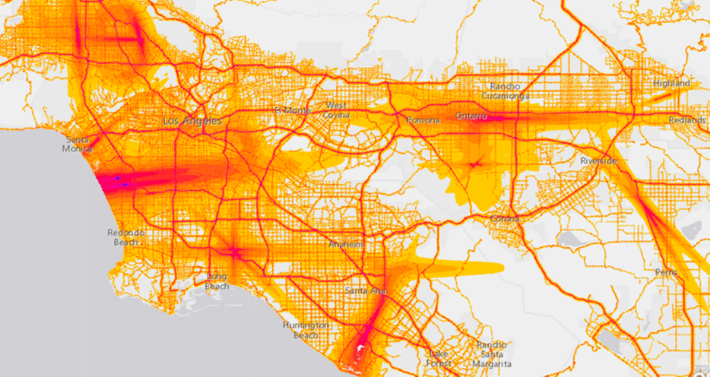 Noise Intensity Map of LA region (Road & Aviation Noise, DOT) Link to