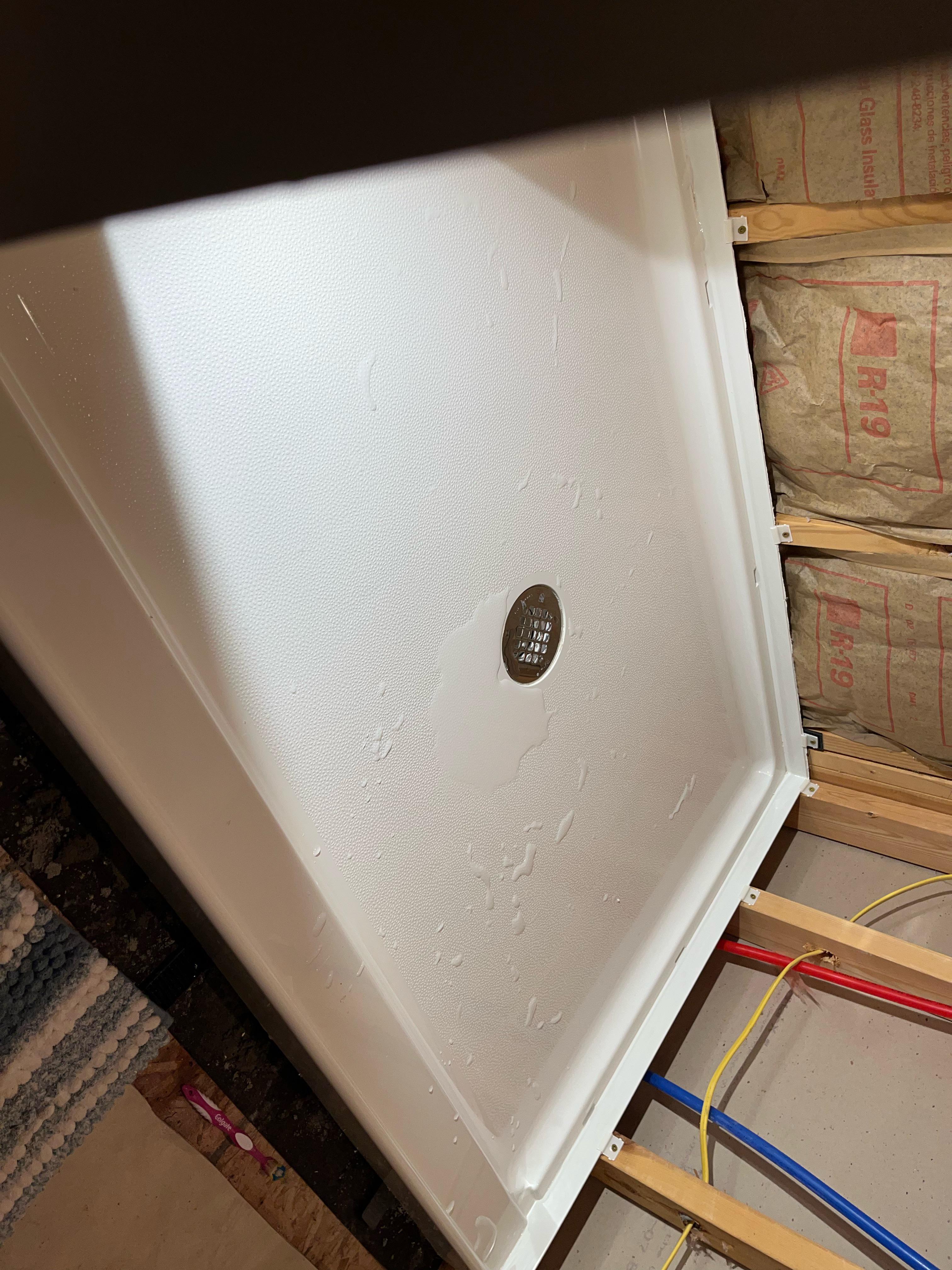 Water pooling in newly installed shower base. Will this be a problem