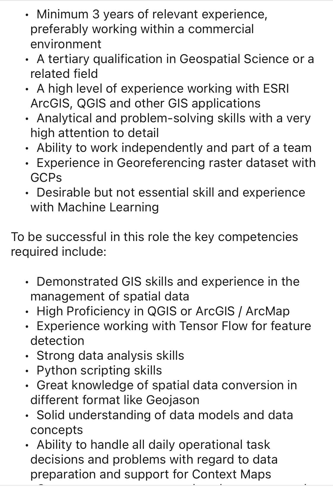 What would be the salary for these GIS experience requirements, in your