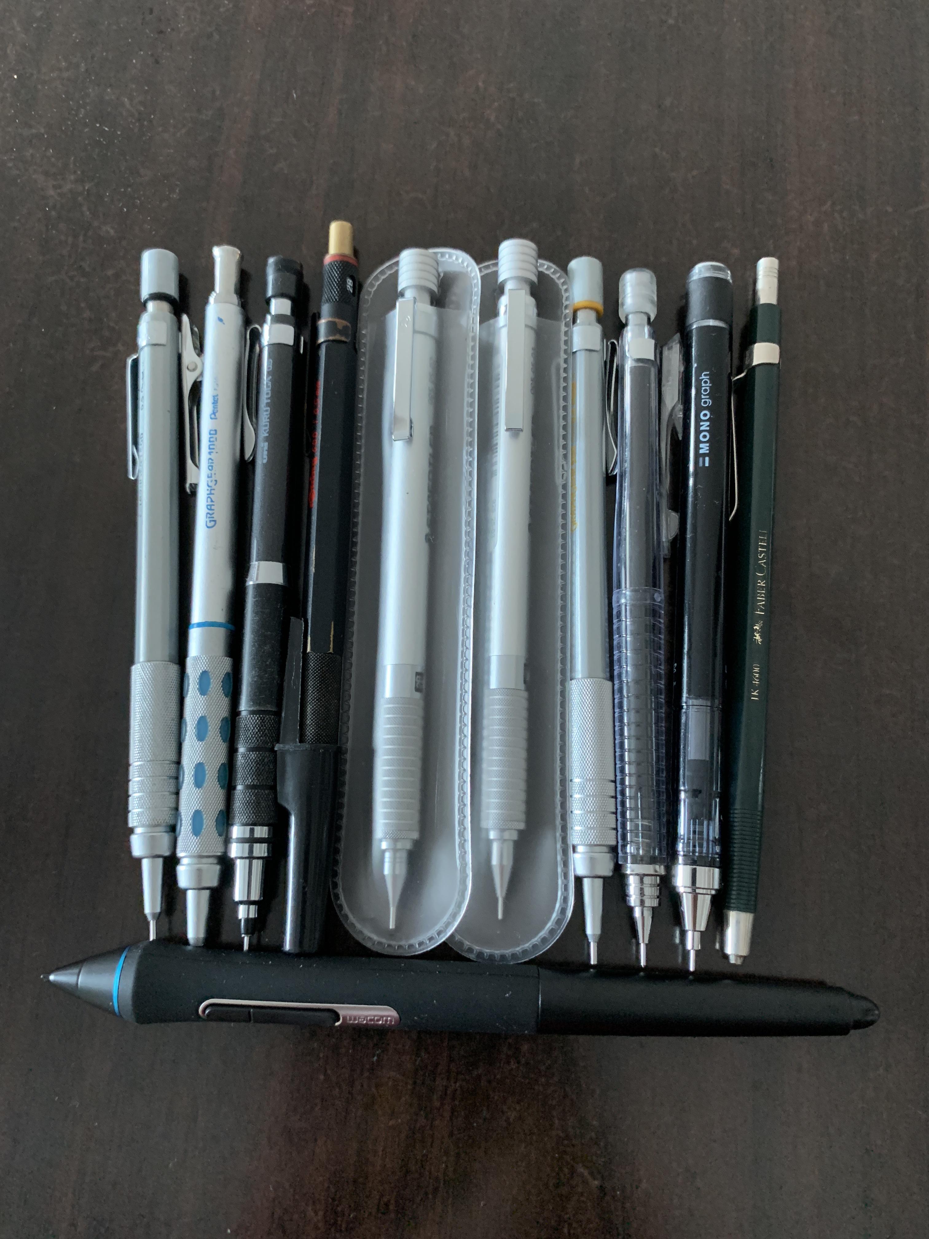 showing off my pencil collection, left to right starting from my