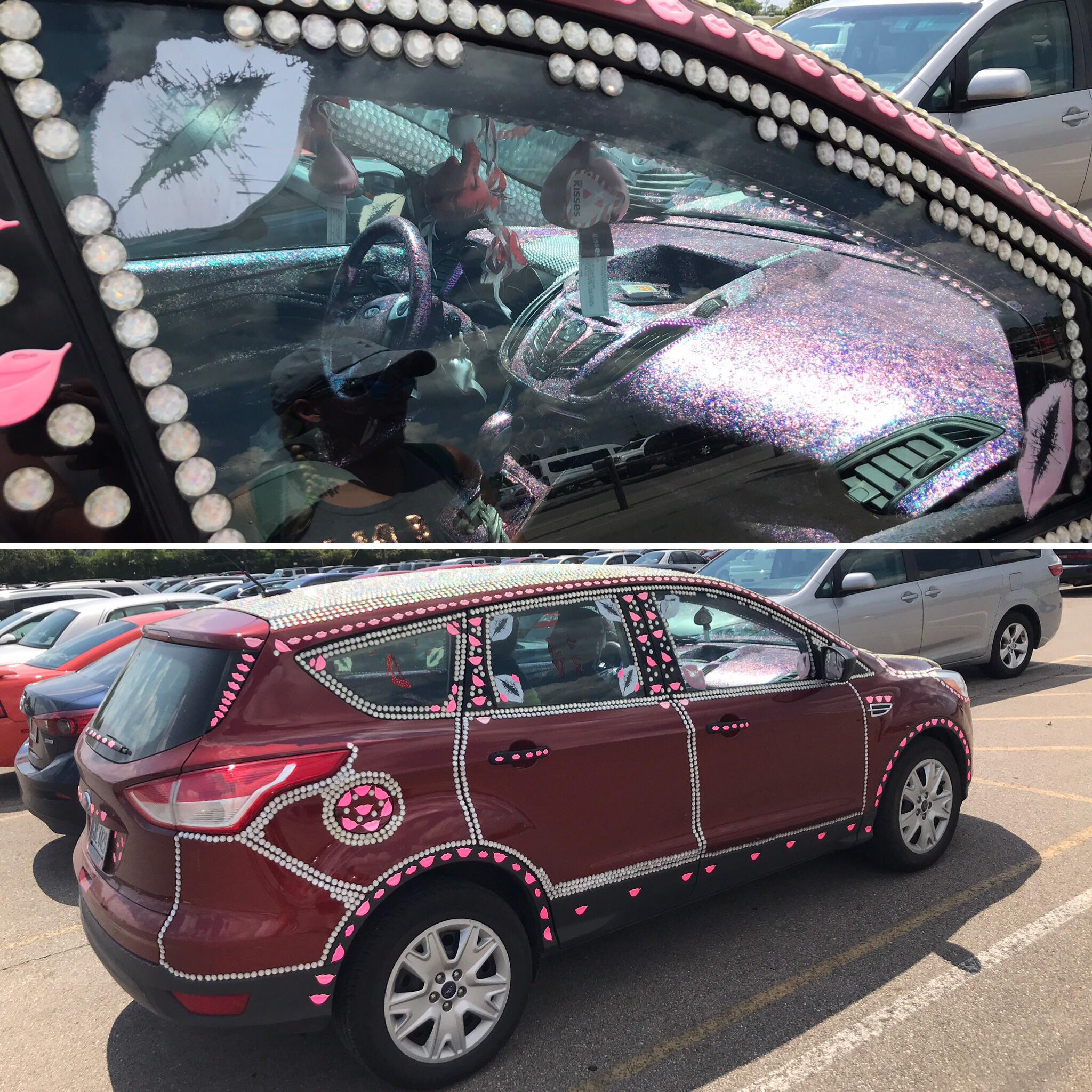 A bedazzled vehicle that looks like a glitterbomb went off inside