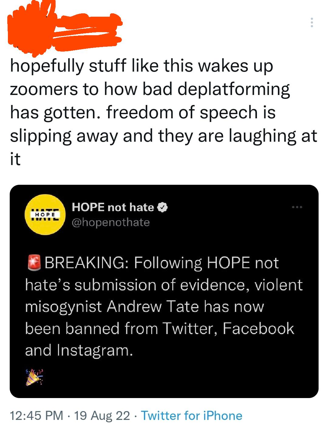 Why is this some people's go to response whenever a bigot gets removed