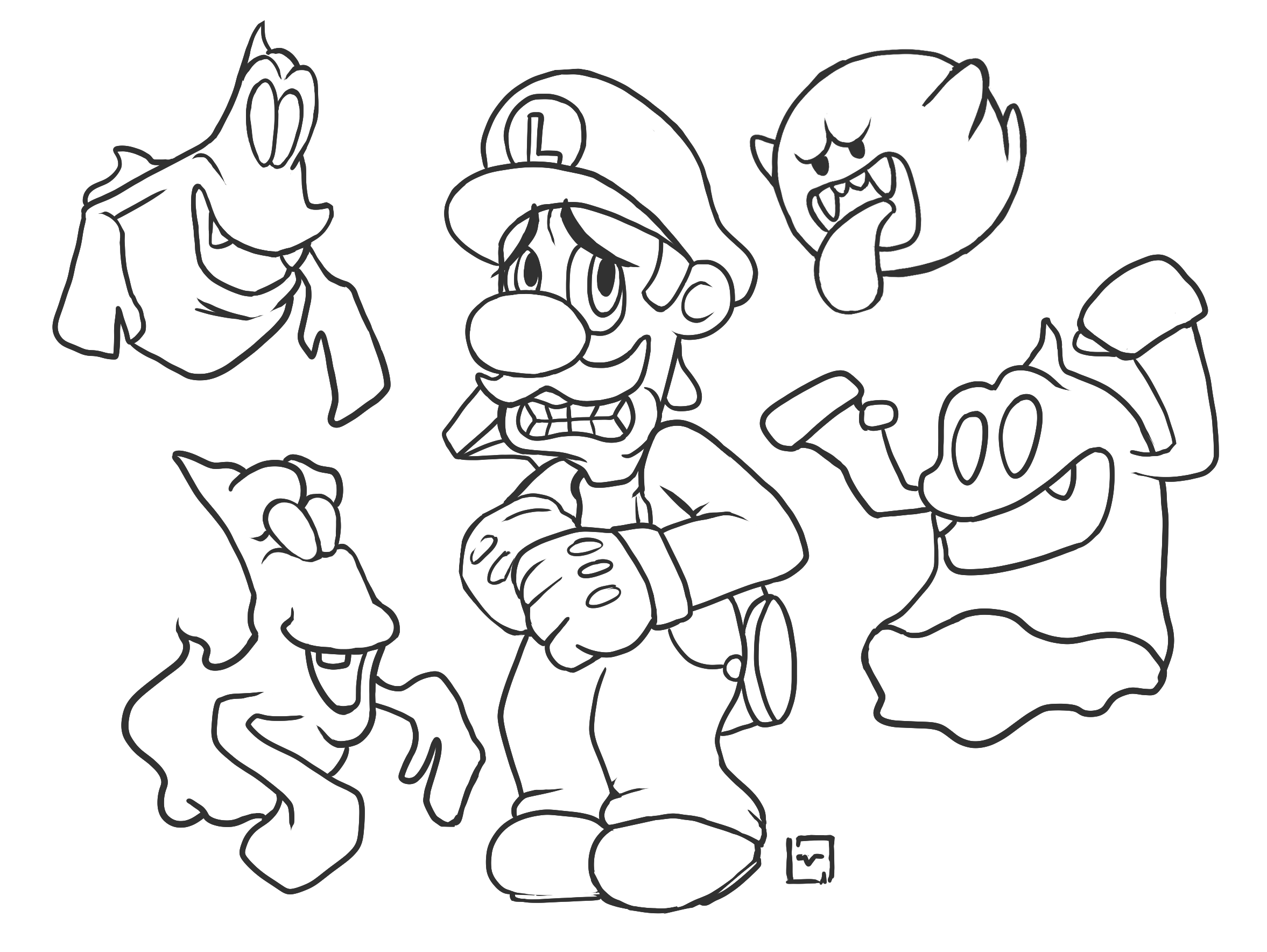 Made a luigi colouring sheet for spooky season fans. (Activity sheet