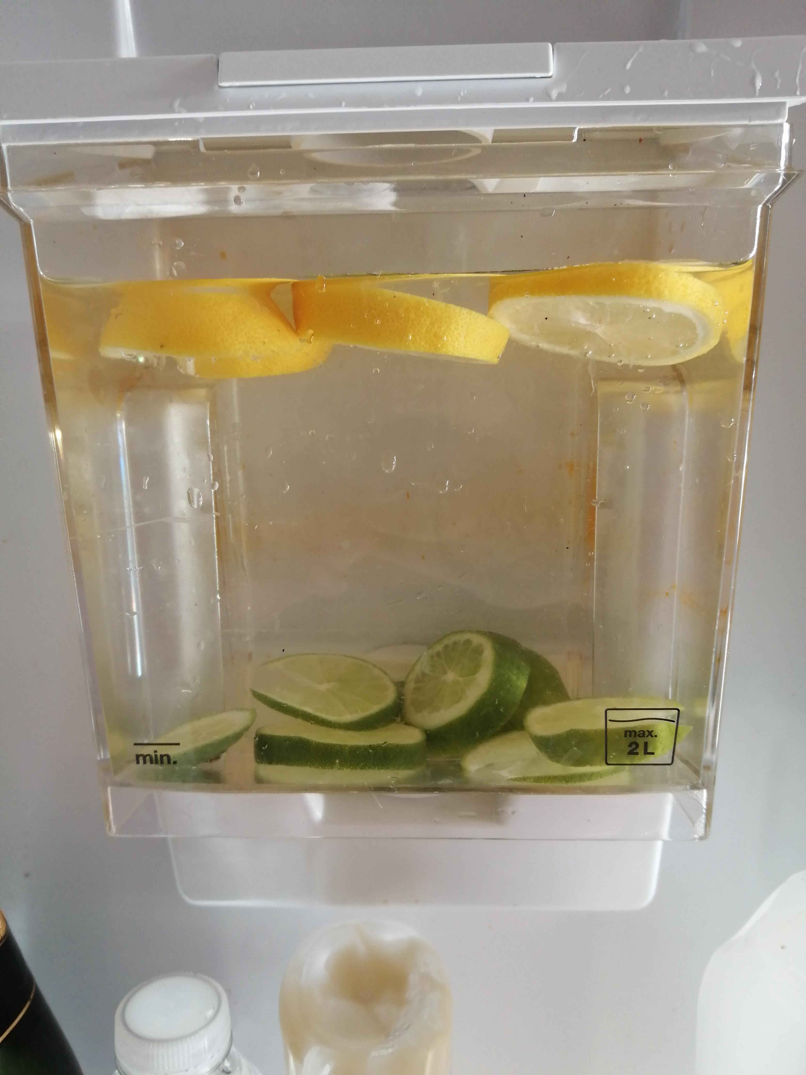Just filled the cooler on our fridge, for some reason lemons float but