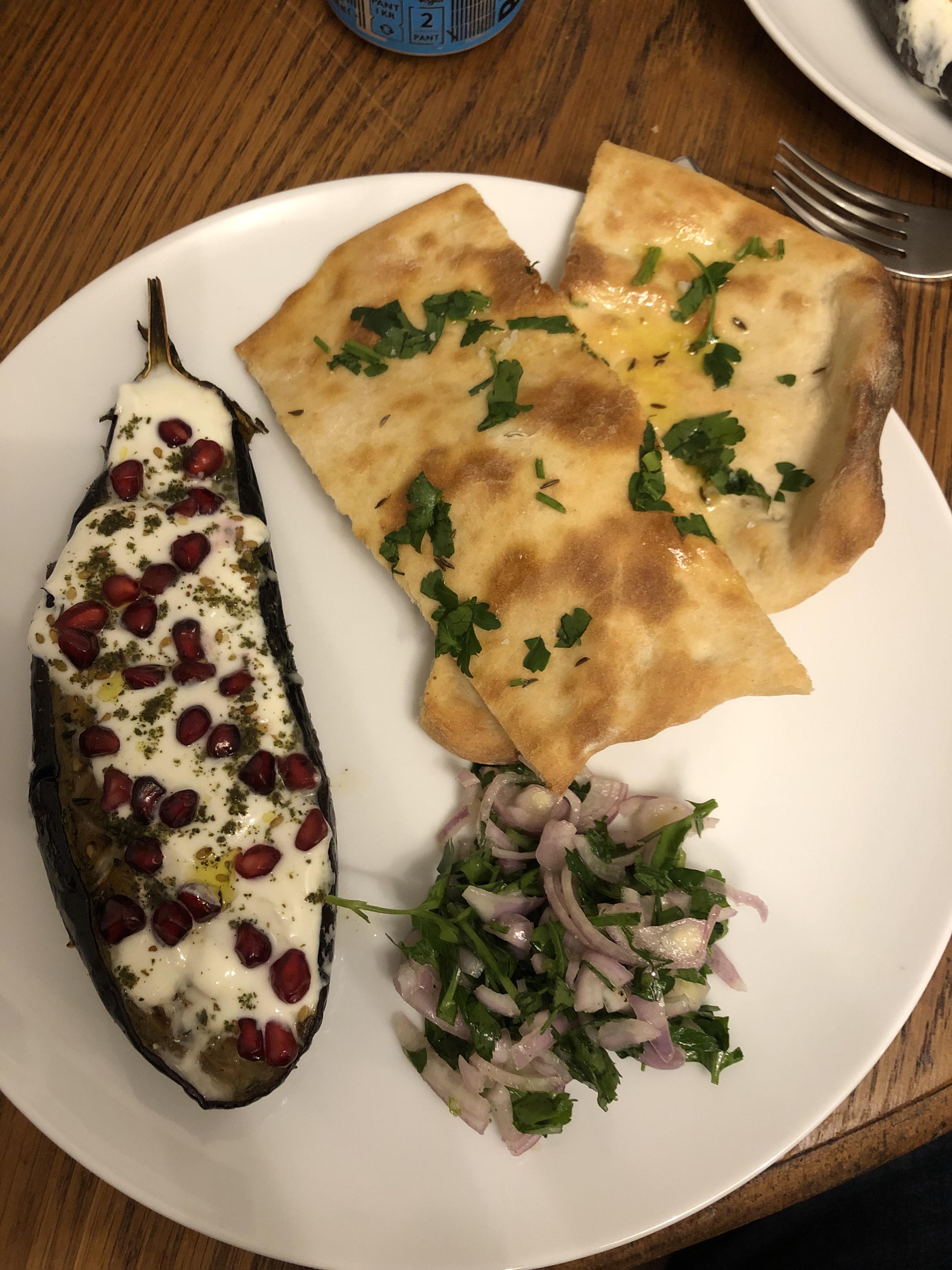 [Homemade] Ottolenghi roasted aubergine (egg plant) with buttermilk