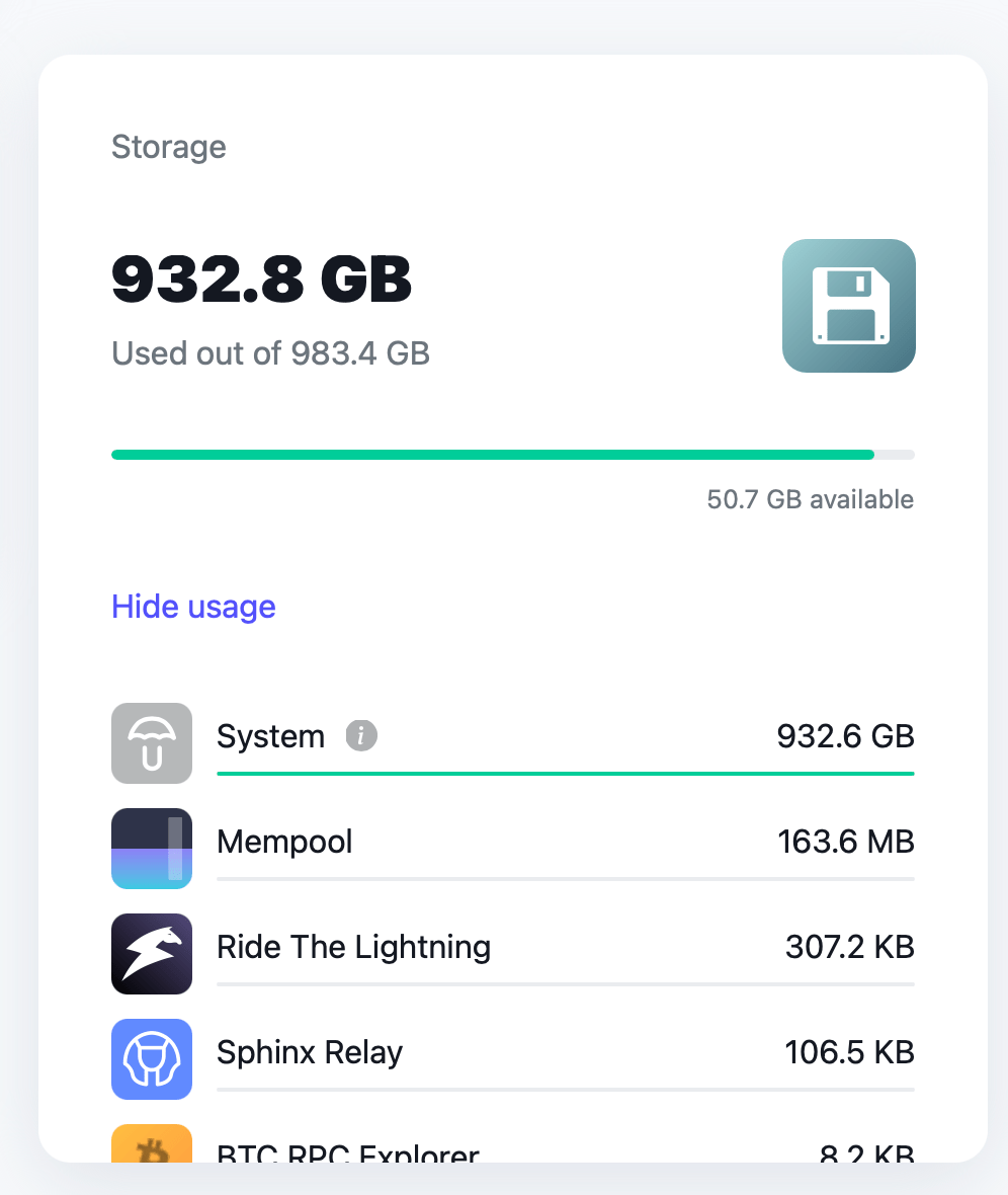 System taking up 930gb of my storage r/getumbrel