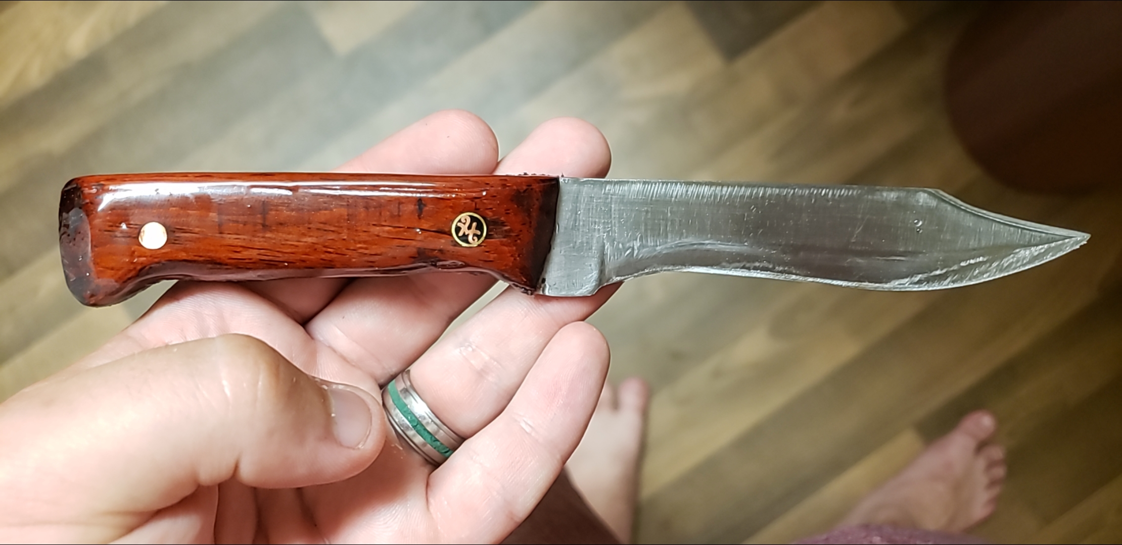 Tackle box knife for myself. 80CRV2 blade, paduak handle, with custom