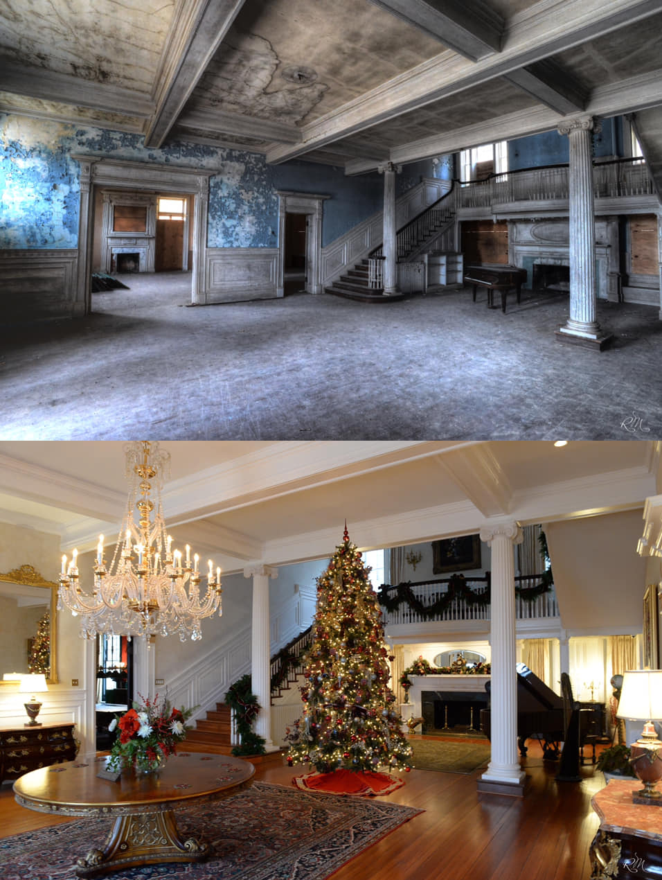 The Selma Mansion in Loudoun County, Virginia then (2016) and now (2018