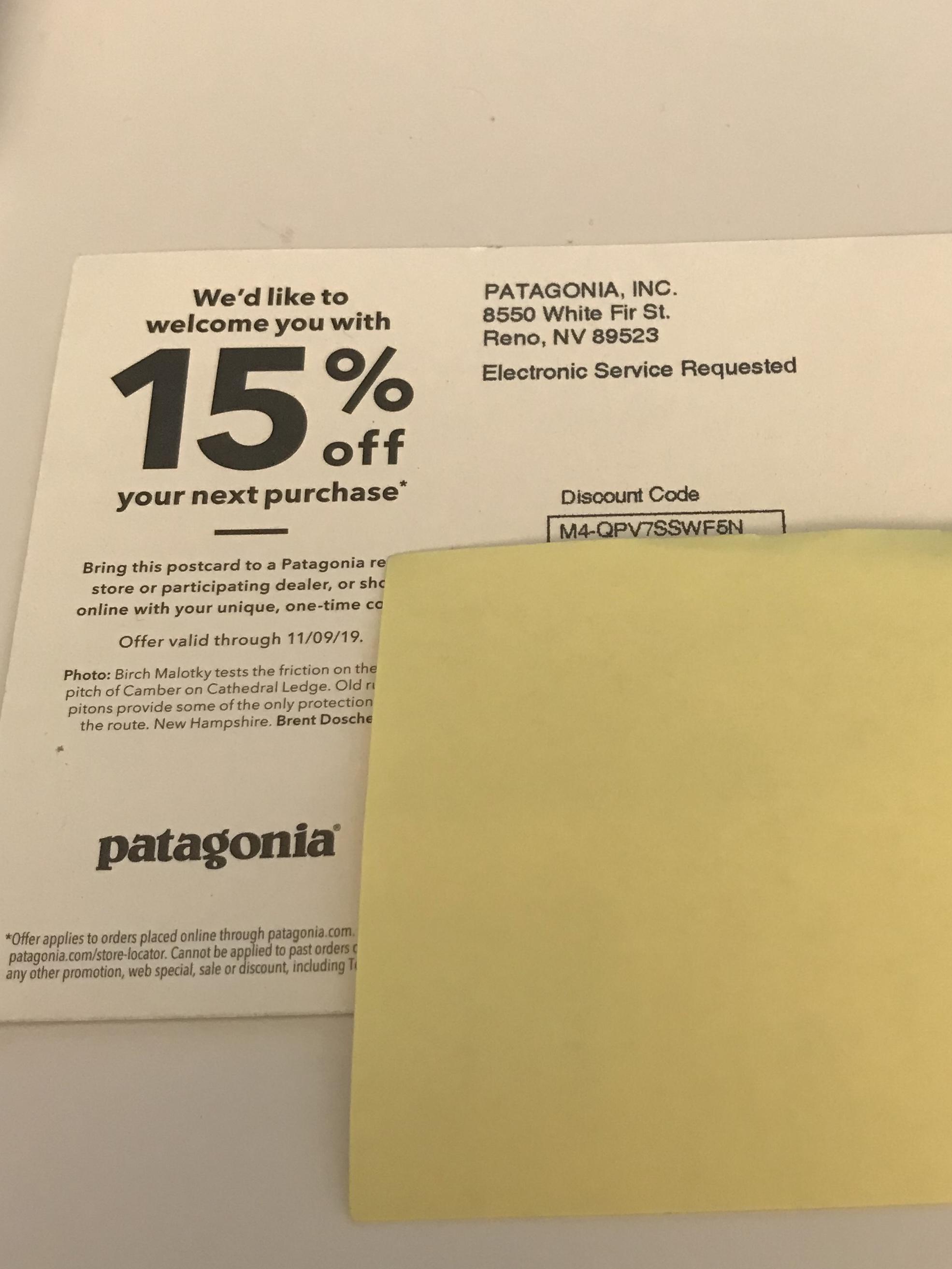 Patagonia 15 code that I won't use online and in store r