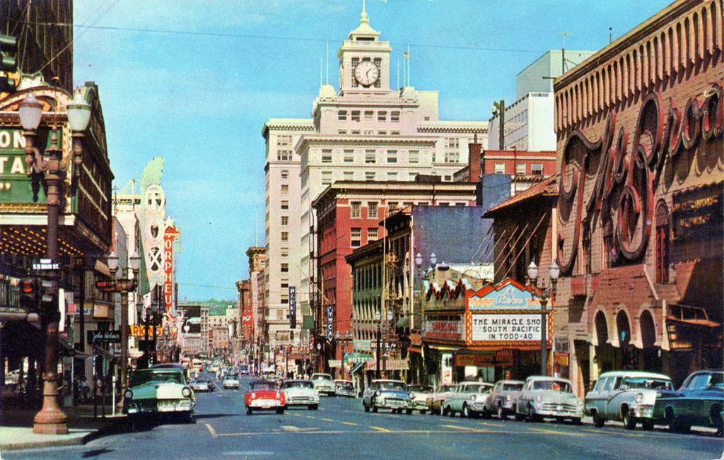 Downtown on NW Broadway, 1955 r/Portland