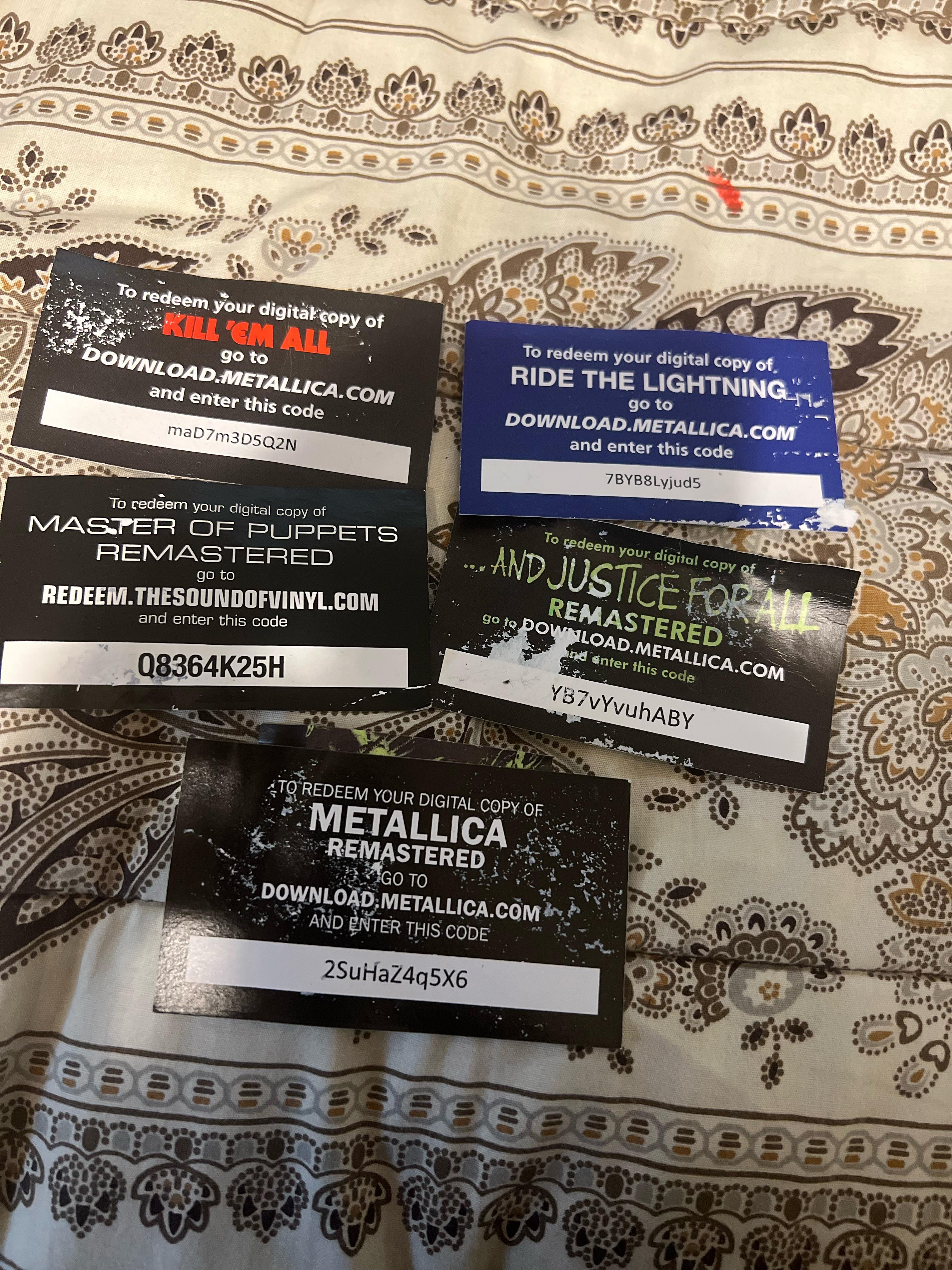 Album codes I never used, enjoy! r/Metallica