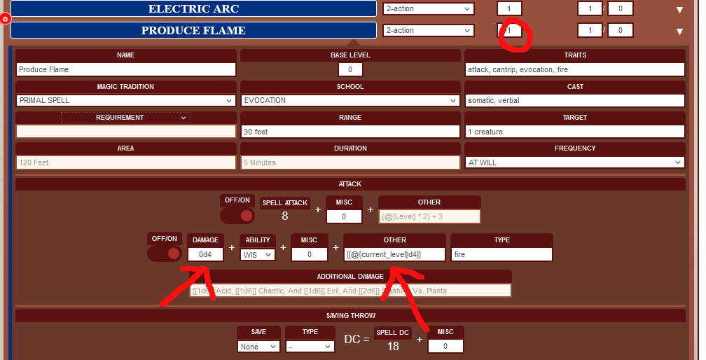 How to program heightened spells' damage in roll20 (at least for the