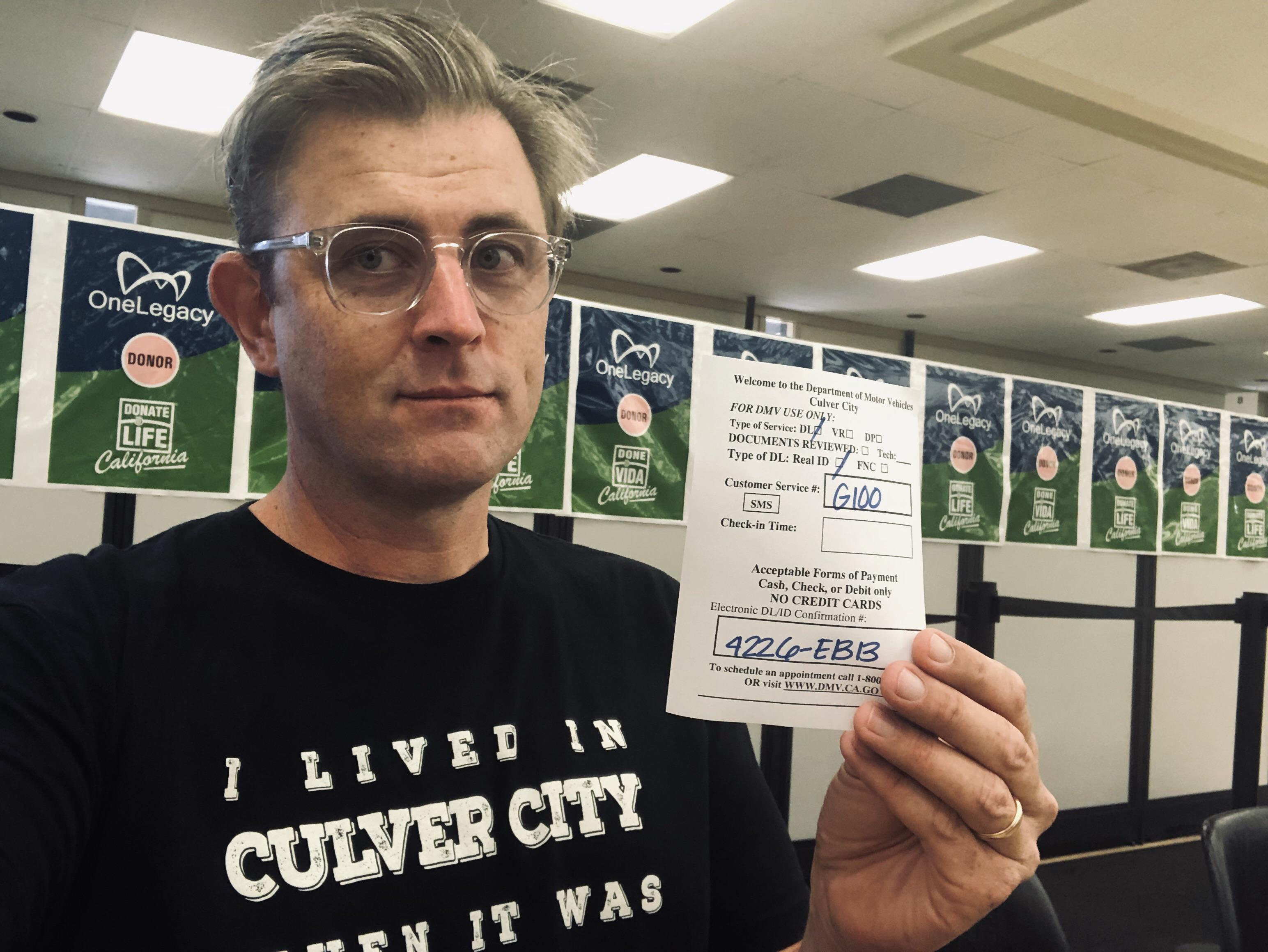 Culver City OG only took 2 1/2 hours the Culver City DMV. Success