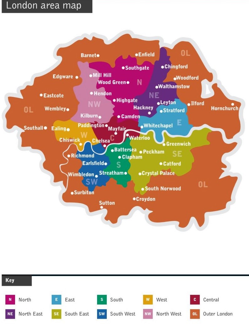 Map of london's areas. r/coolguides