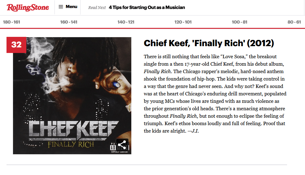 Rolling Stone listing Finally Rich as the 32nd best HipHop album of