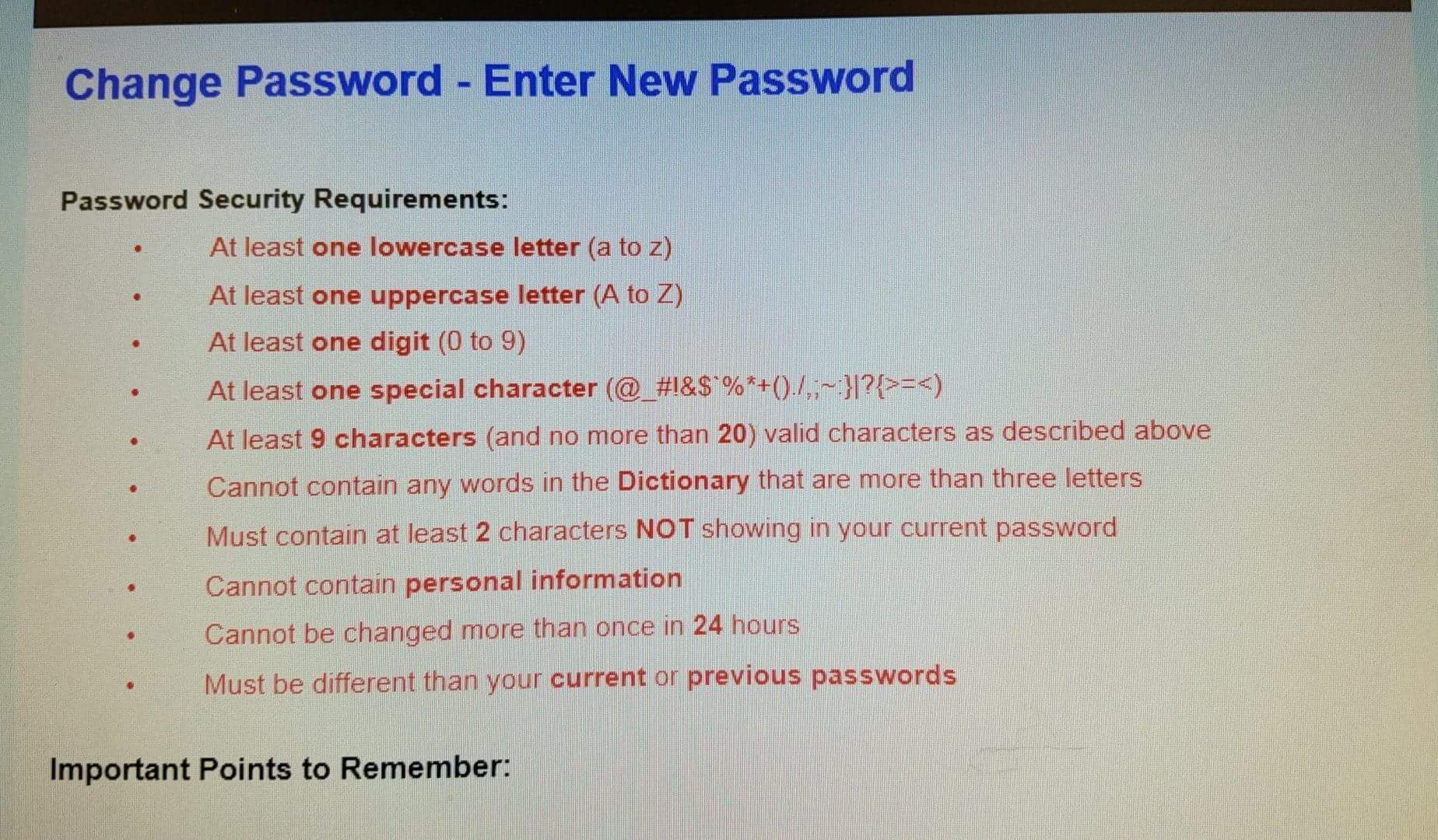 Password requirements r/mildlyinfuriating