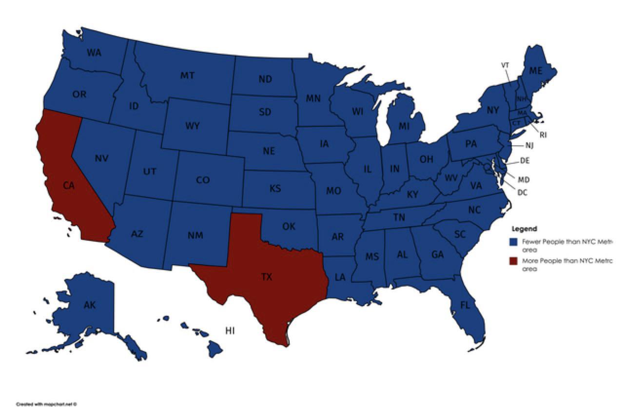 States with a larger population than the New York metro area r/MapPorn
