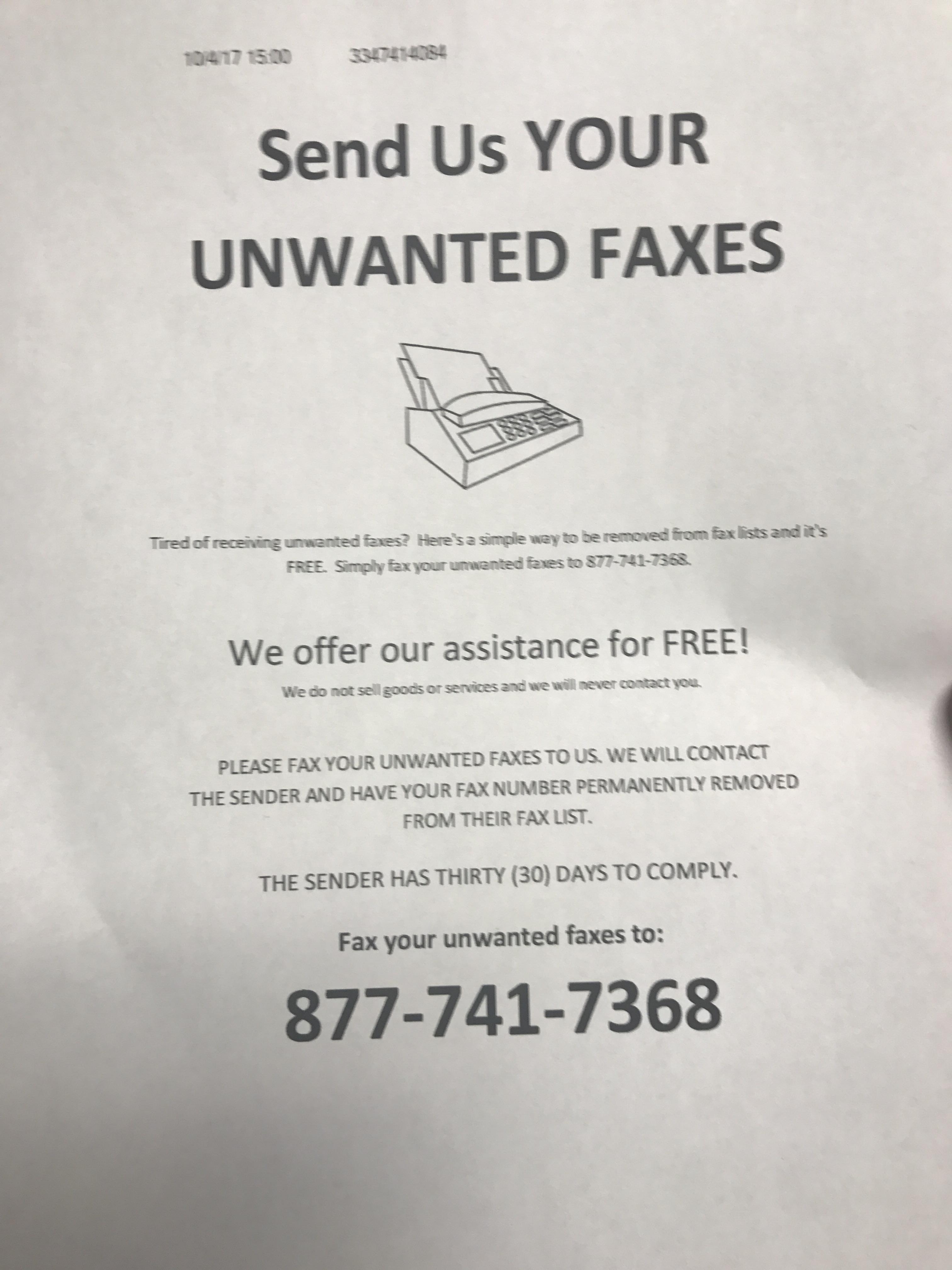 Got this fax at the office today. Put it in the machine and sent it to
