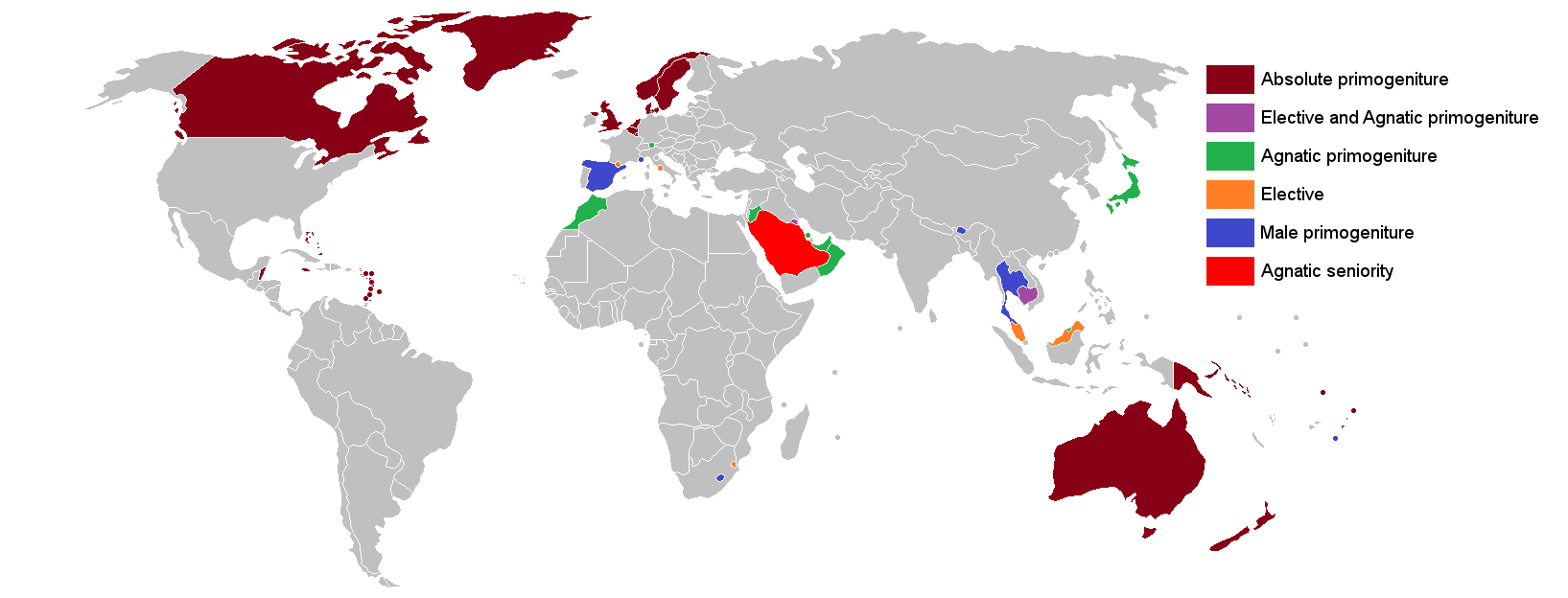 World Monarchies by Type of Succession [1635 × 624 ] r/MapPorn