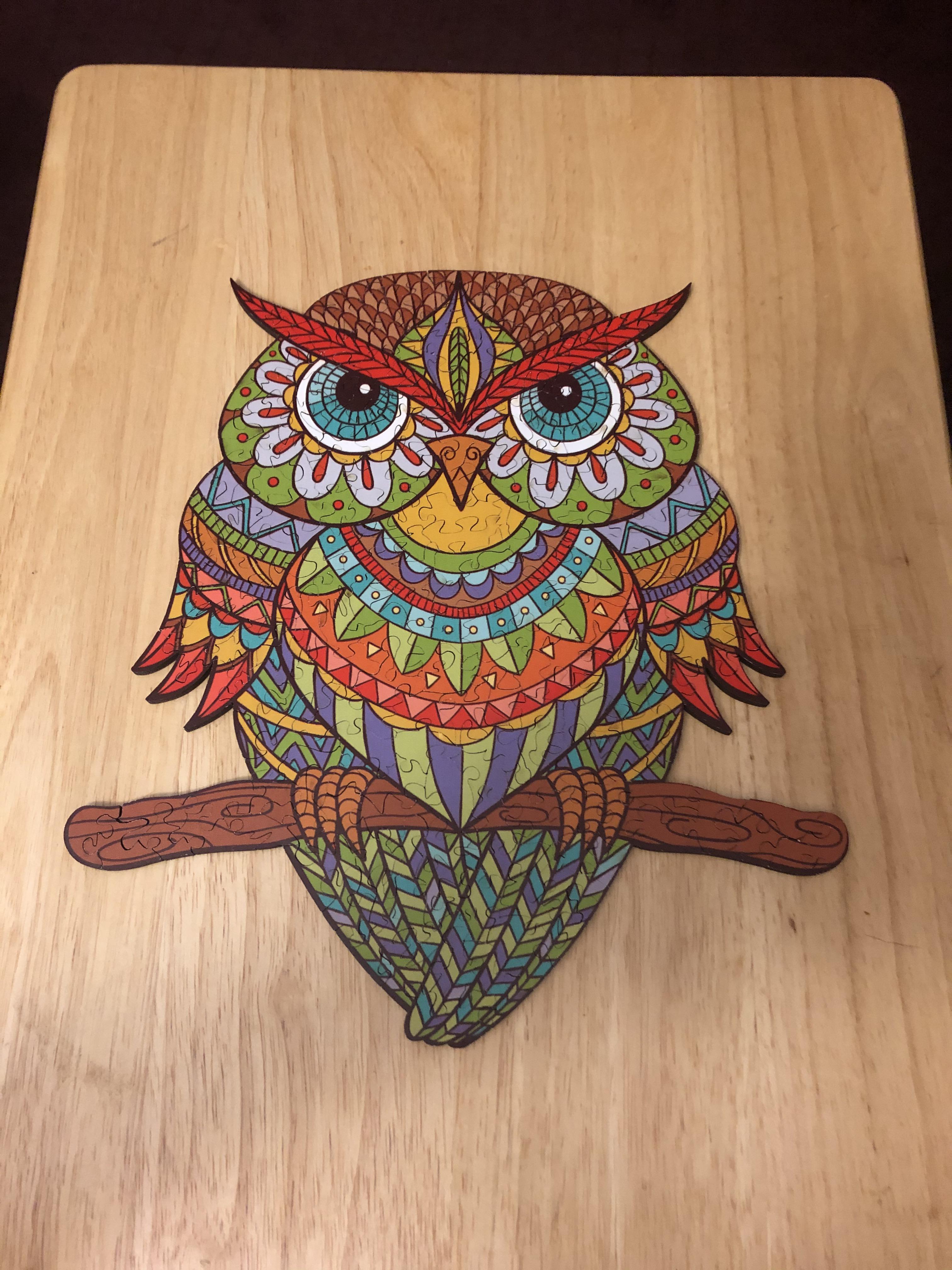 My first wooden puzzle completed, Color Owl from Hartmaze Jigsawpuzzles