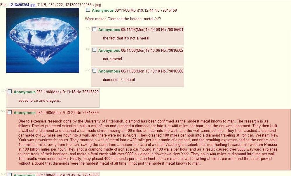 Diamonds are the hardest metal r/greentext