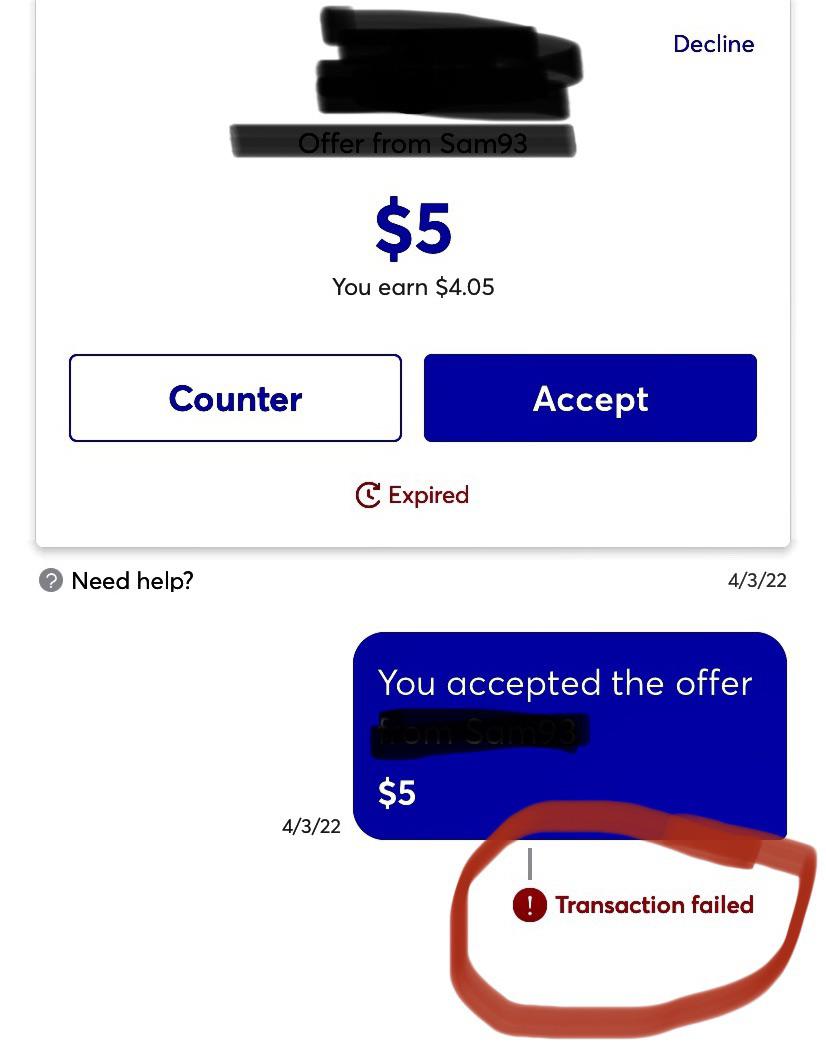Transaction Failed Rmercari