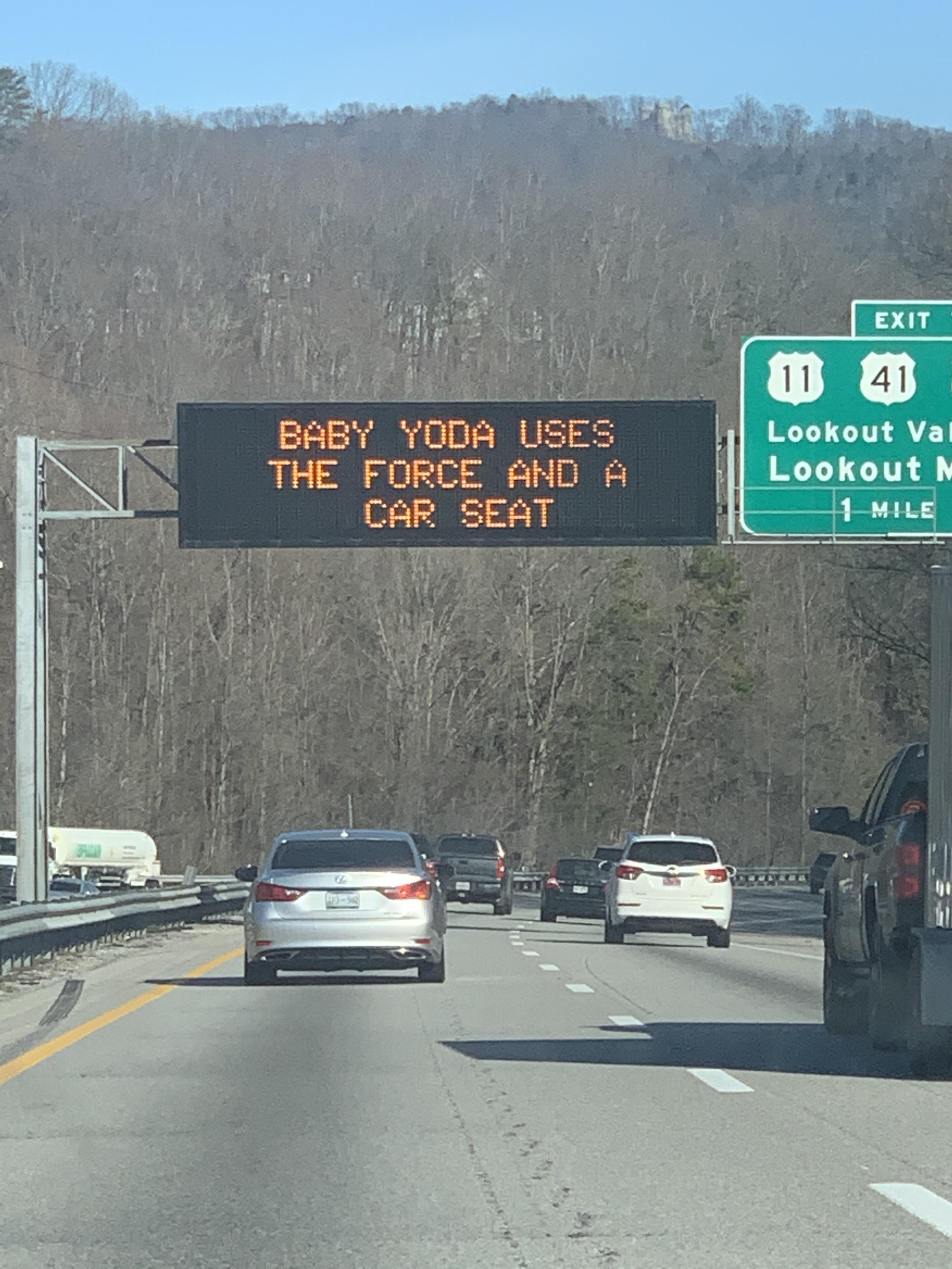 An interstate sign spotted near Chattanooga, Tennessee references Baby