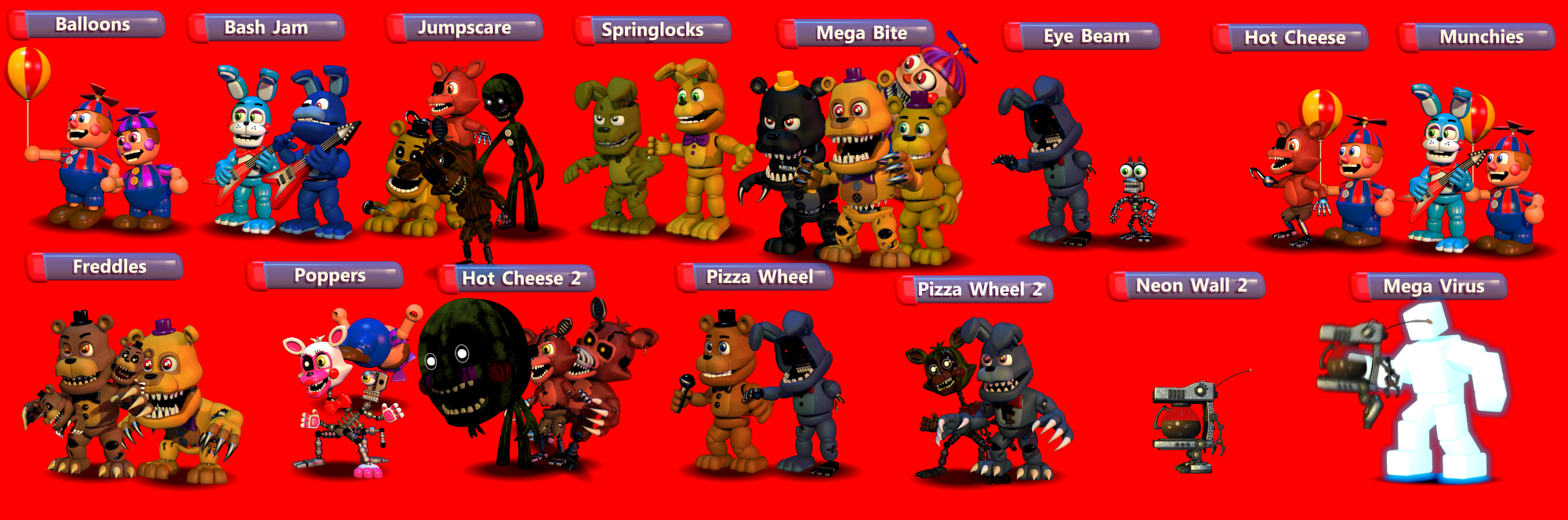 FNAF World All Red Moves & Respective Characters r/fivenightsatfreddys