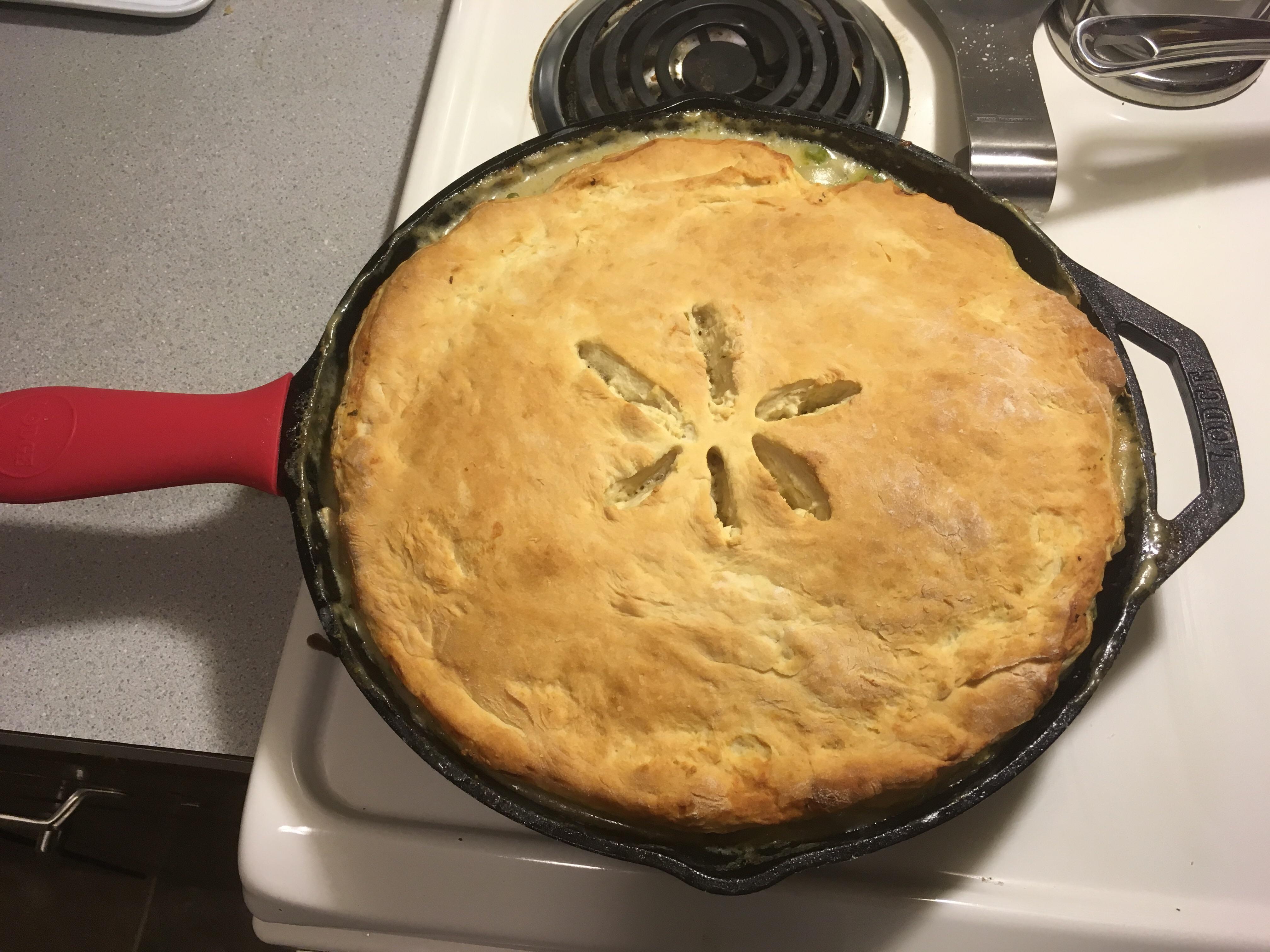 Chicken pot pie with a biscuit crust! r/castiron