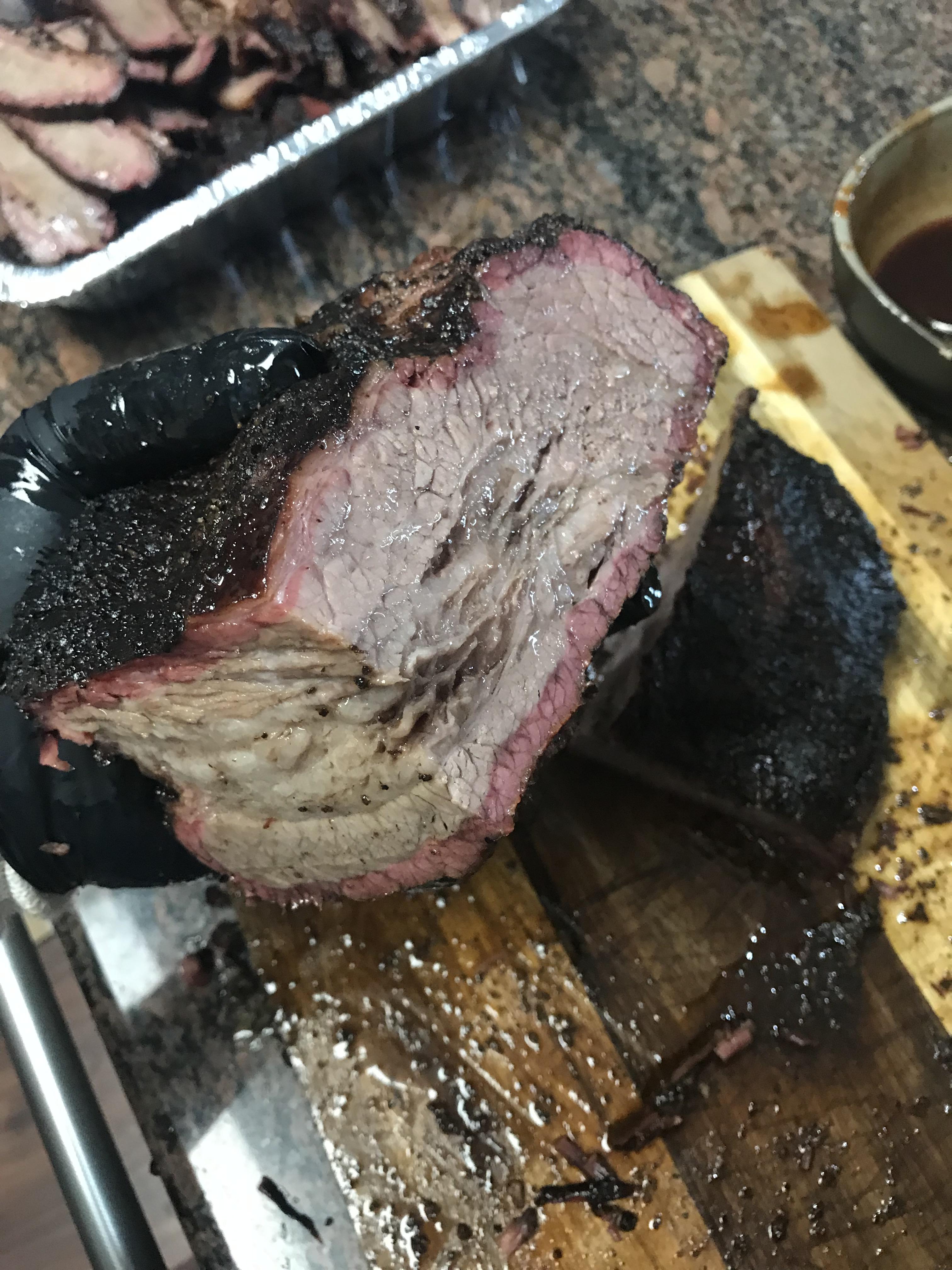 Prime brisket on the BGE! That point was juicy and delicious. Salt and