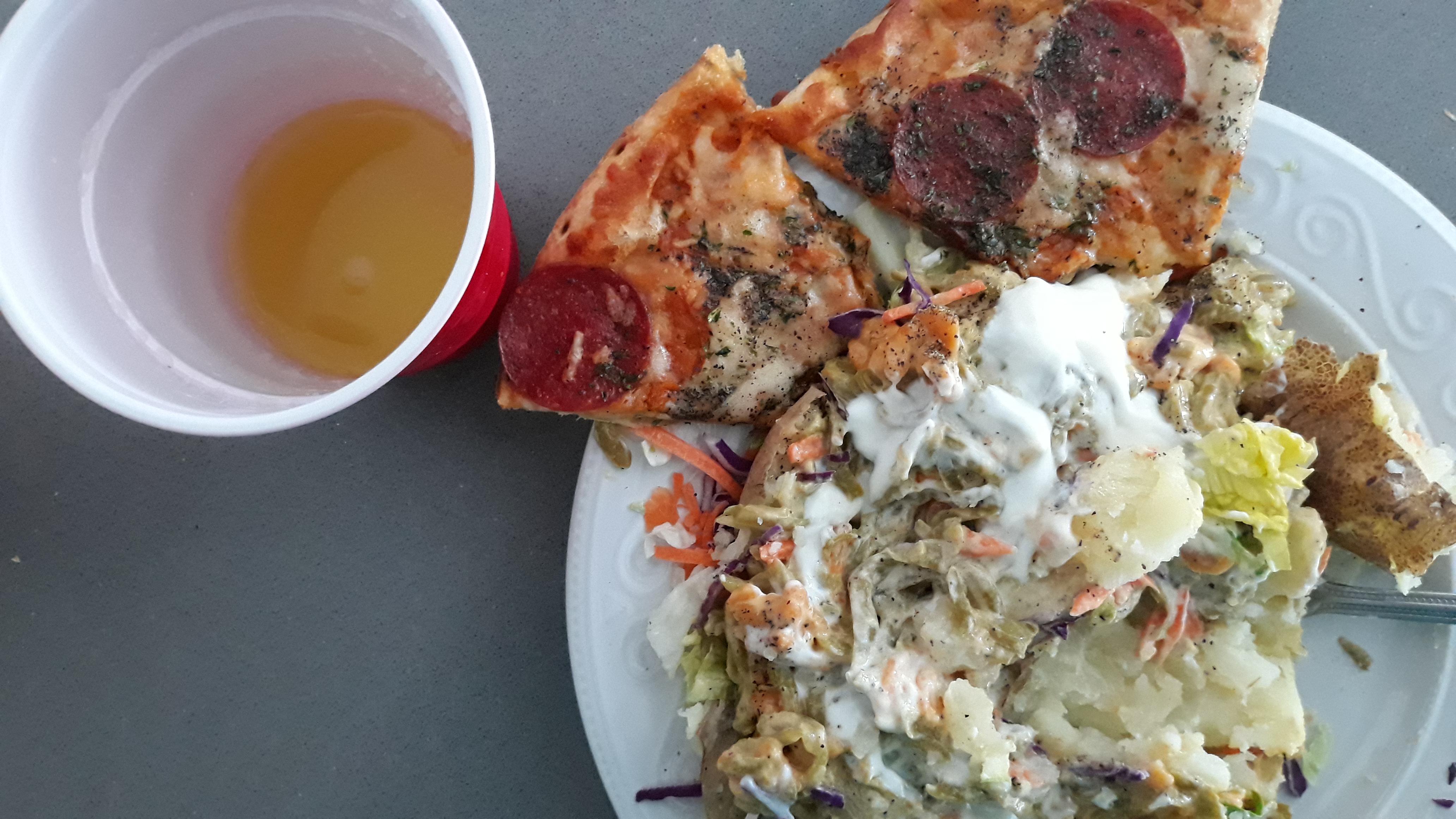 Uncured Pepperoni Pizza with Parsley and Pepper, Diet Mountain Dew