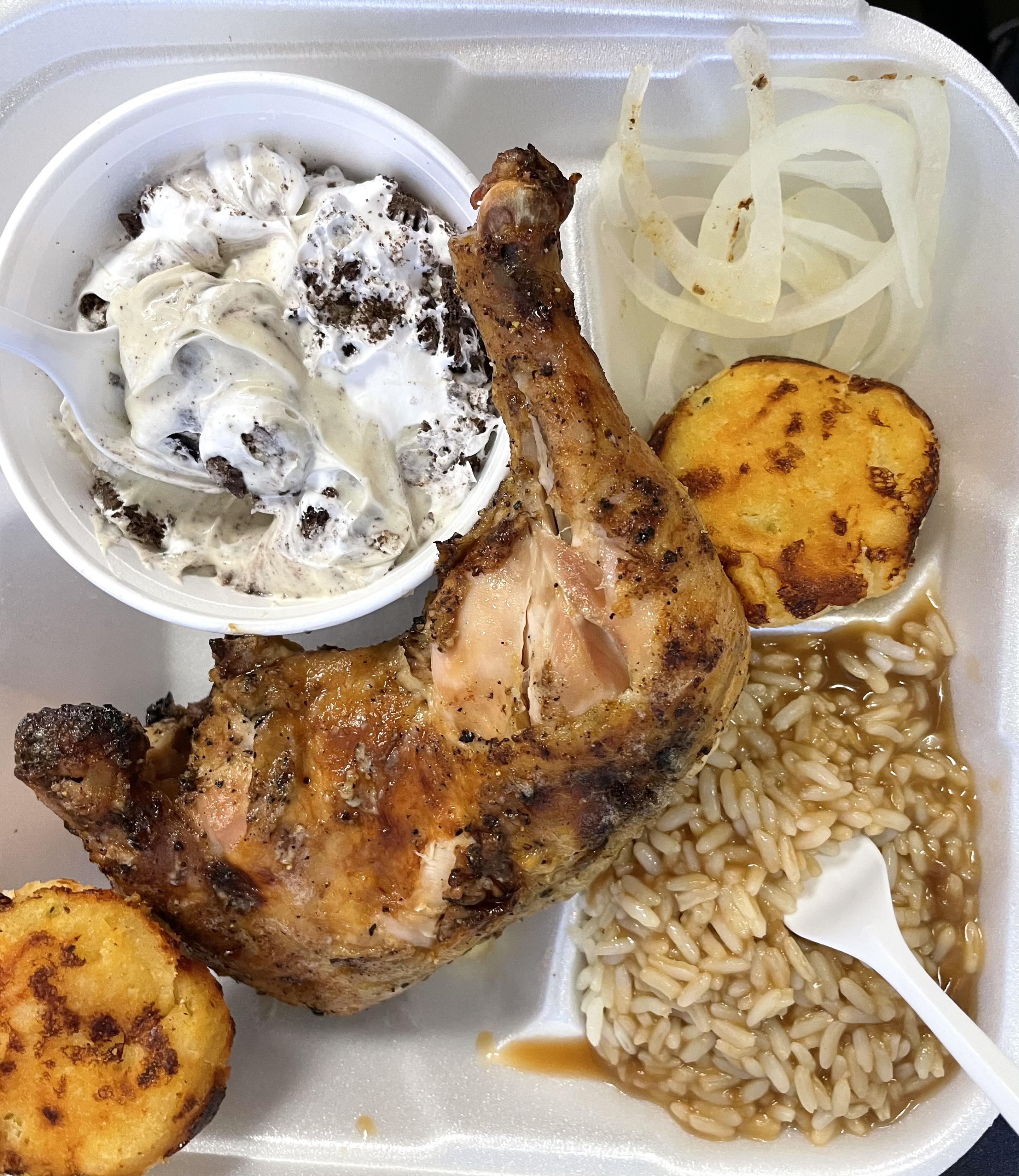 Farmers Market box lunch today Local chicken, wild rice, Jalapeño