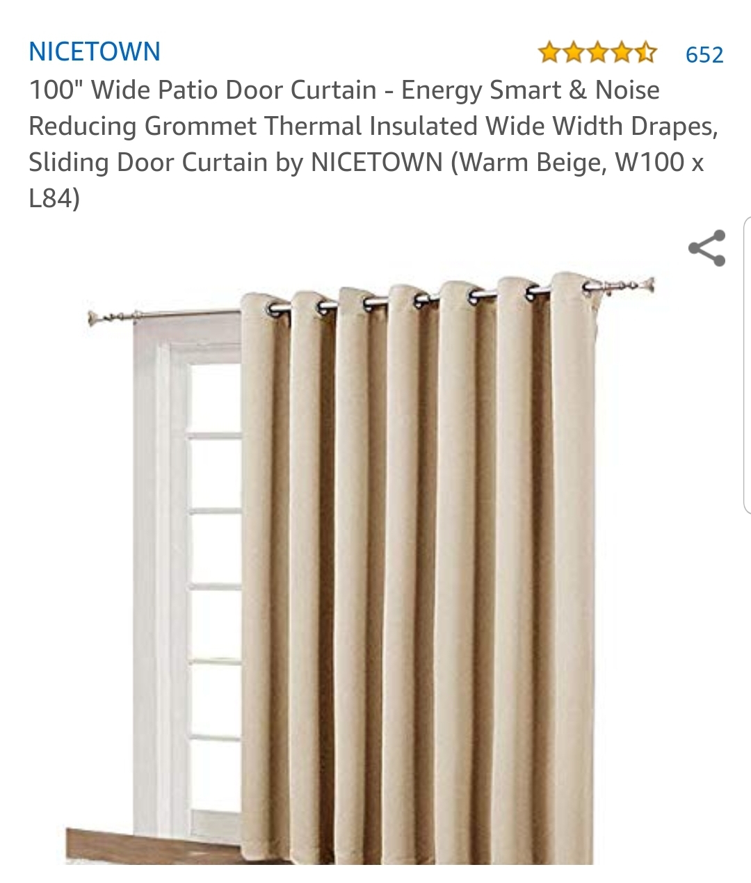 100" Wide Patio Door Curtain Energy Smart & Noise Reducing Grommet