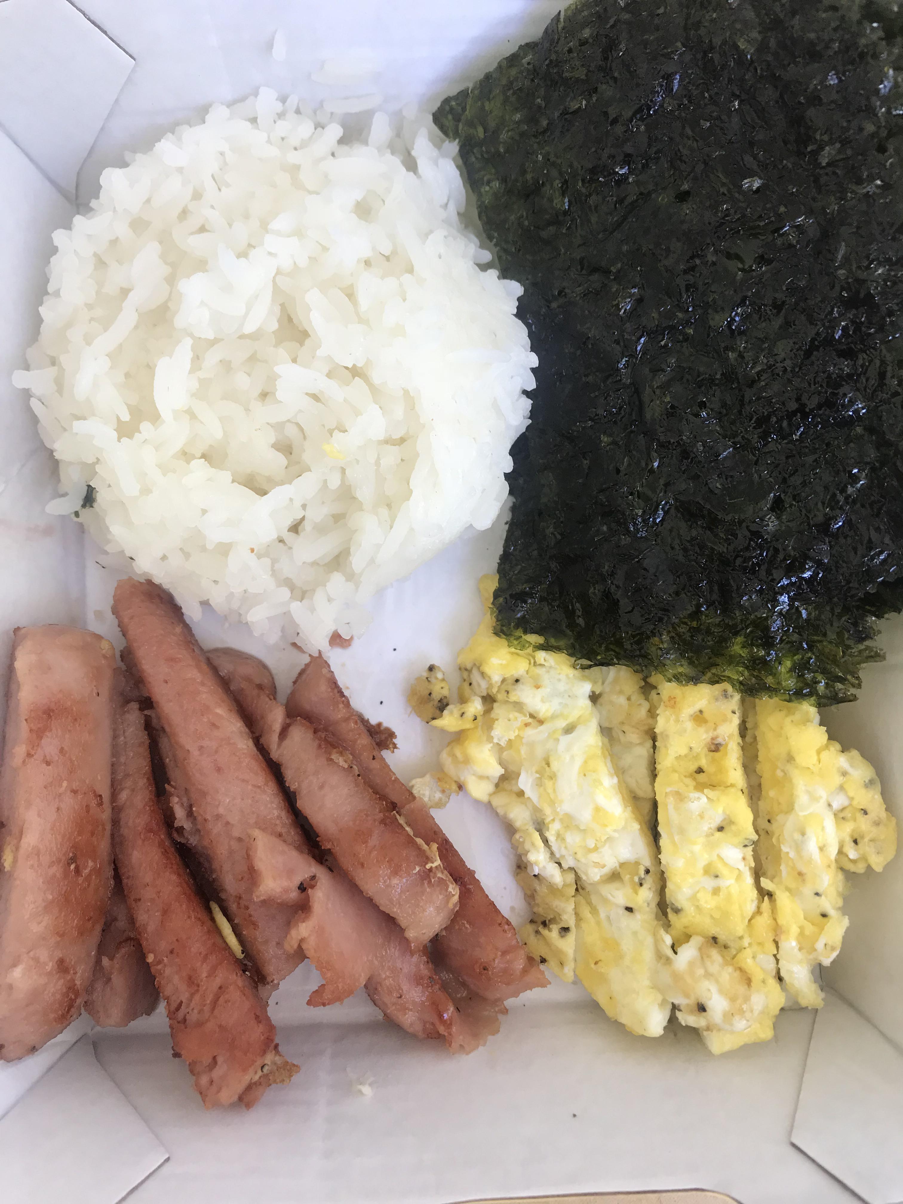 [Homemade] rice with seaweed, spam, and eggs. r/food