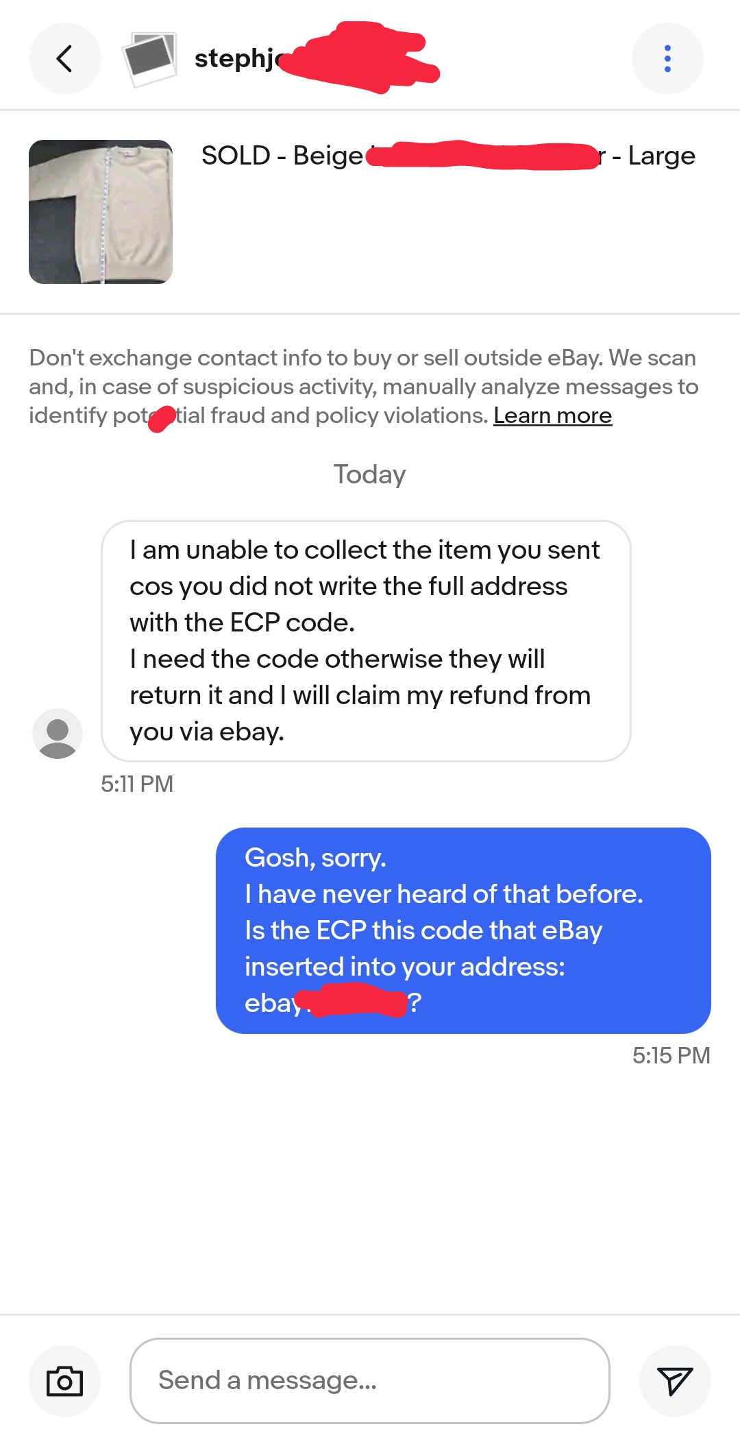 eBay ECP in shipping address? r/Scams