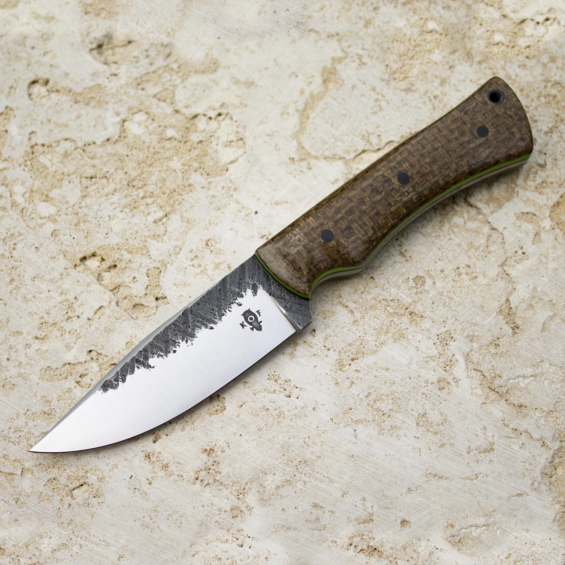 Lil Brutus Cru V, Burlap micarta, black and green liners r