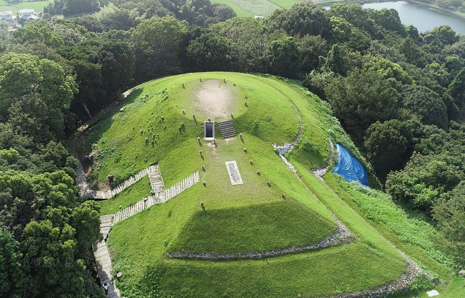Myōkensan Mound, with two stone burial chambers inside. Ehime, Japan